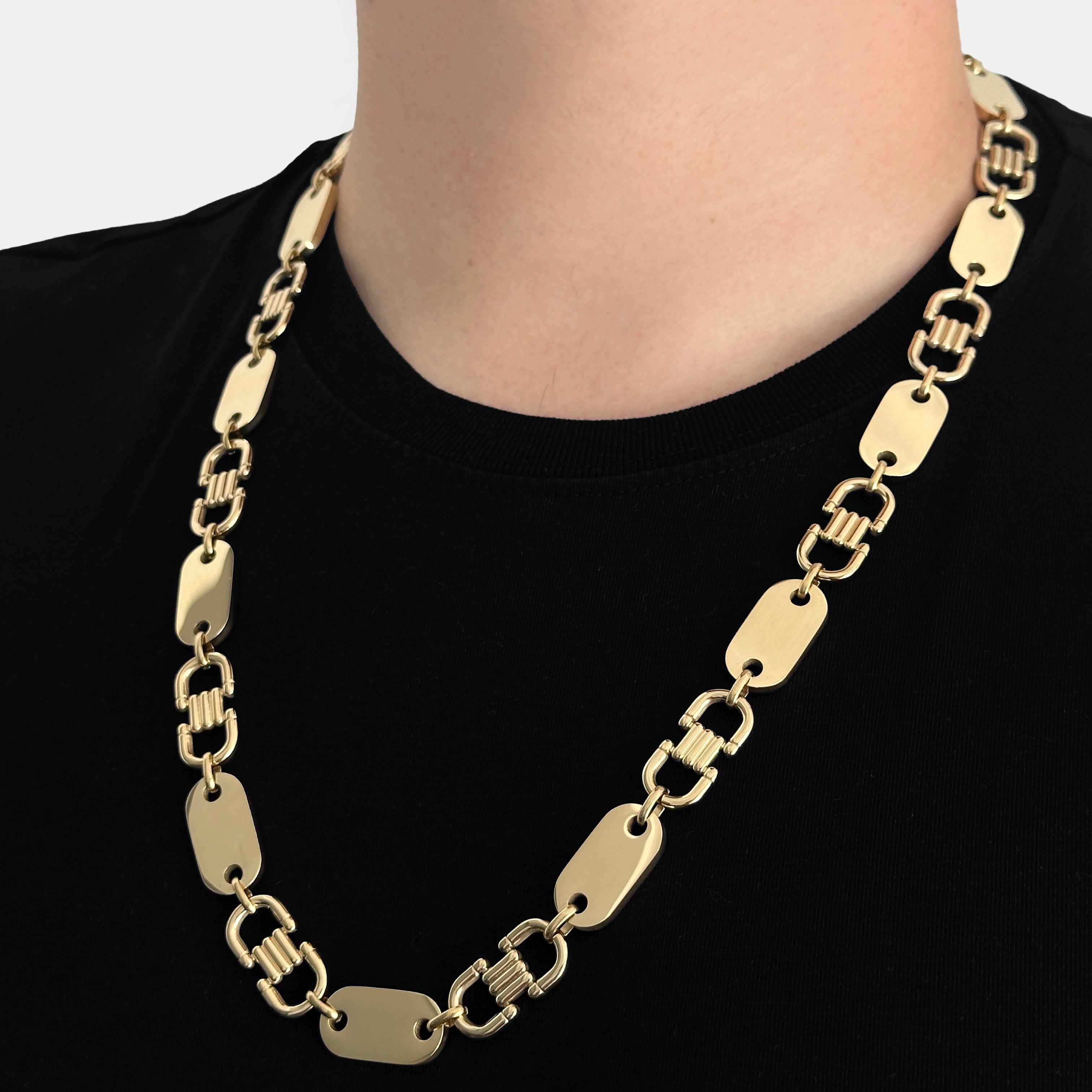 Gratis Armband - Plattenkette Set - 13mm - Edelstahl mit 14k Vergoldung