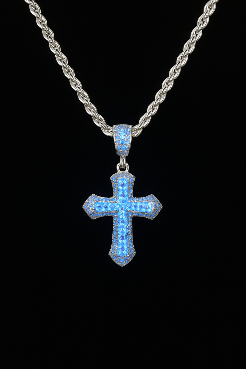 Set Kreuz Anhänger ICED OUT 3mm Rope Chain Kordelkette - Edelstahl