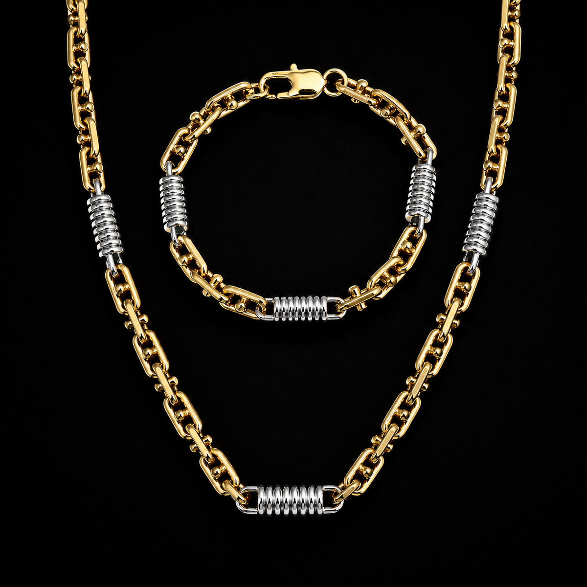Set - 6mm Monte Carlo Kette + Armband - Edelstahl mit Vergoldung