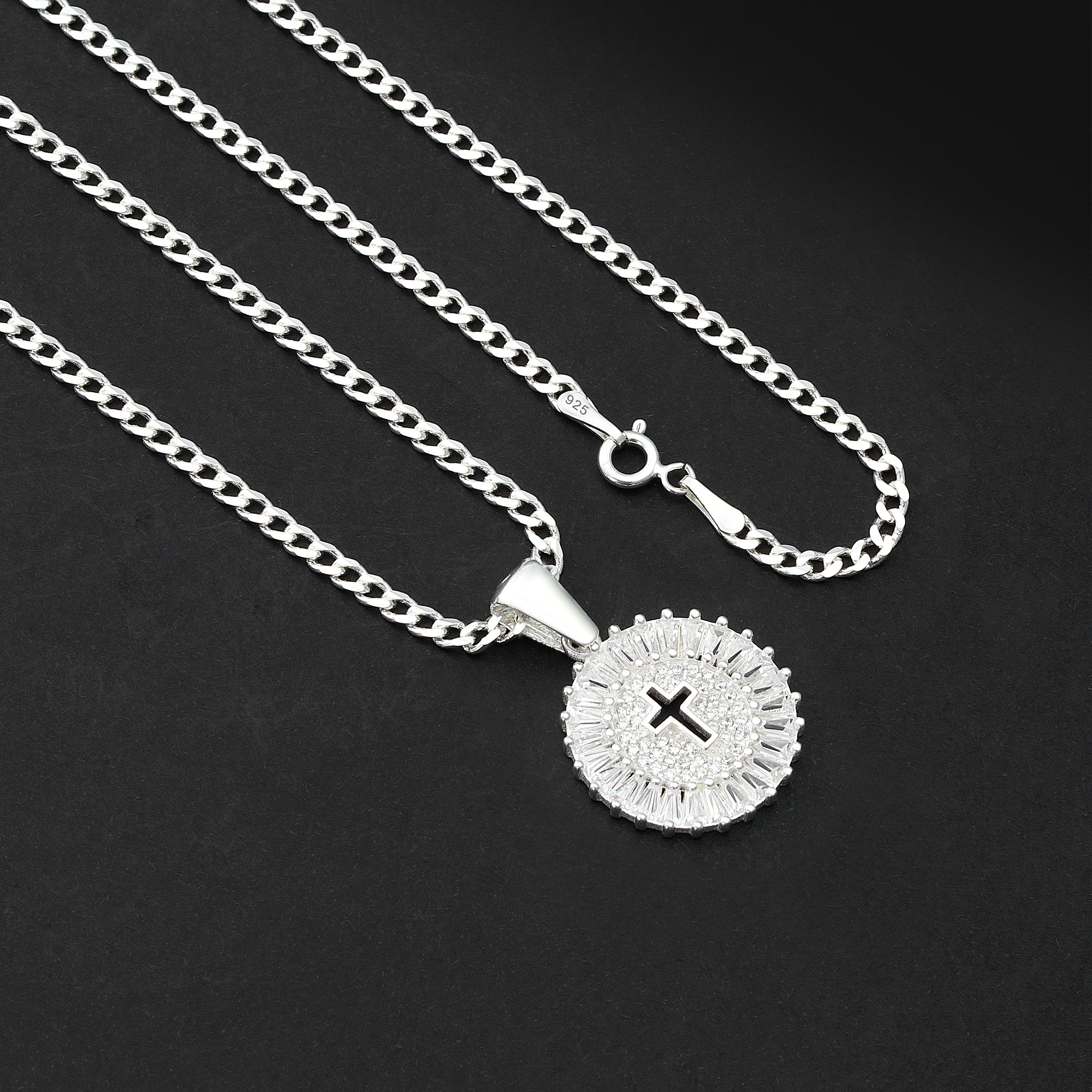 Set Kreuz Anhänger 4mm Panzerkette - Silber 925
