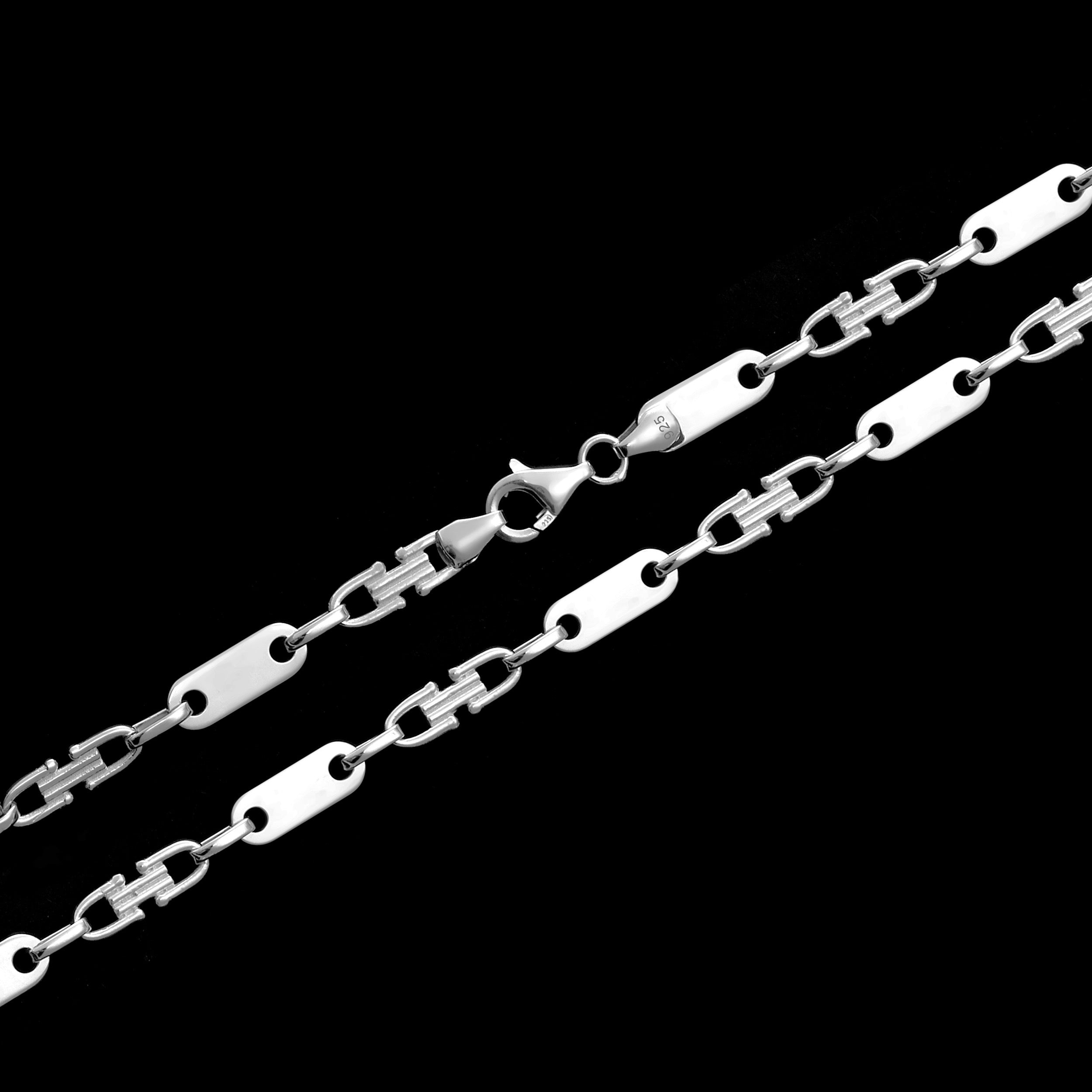 Set - Plattenkette + Armband 4mm - 925 Silber - Kostenloses Armband