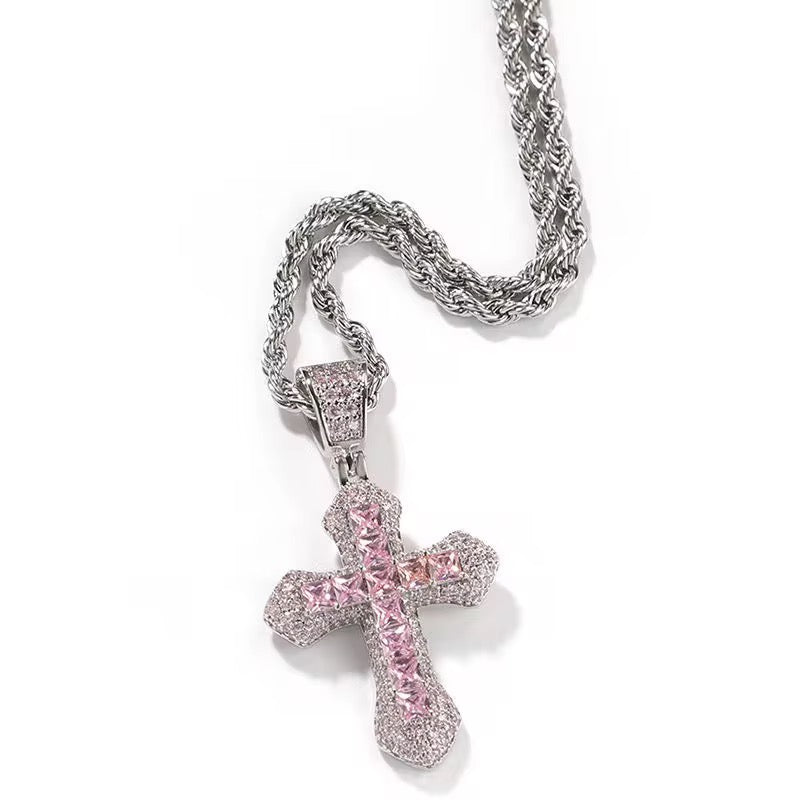 Set Kreuz Anhänger ICED OUT 3mm Rope Chain Kordelkette - Edelstahl