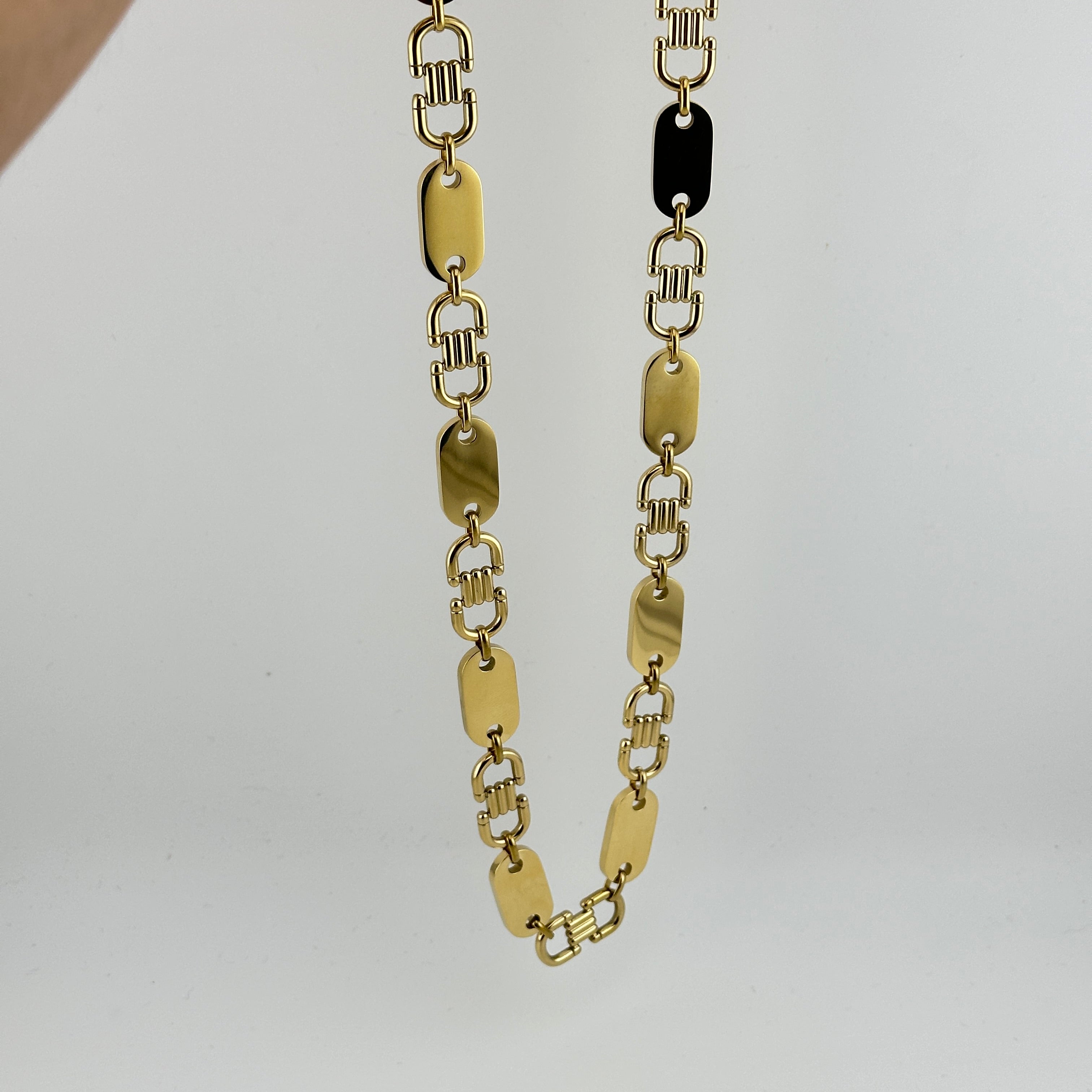 Gratis Armband - Plattenkette Set - 13mm - Edelstahl mit 14k Vergoldung