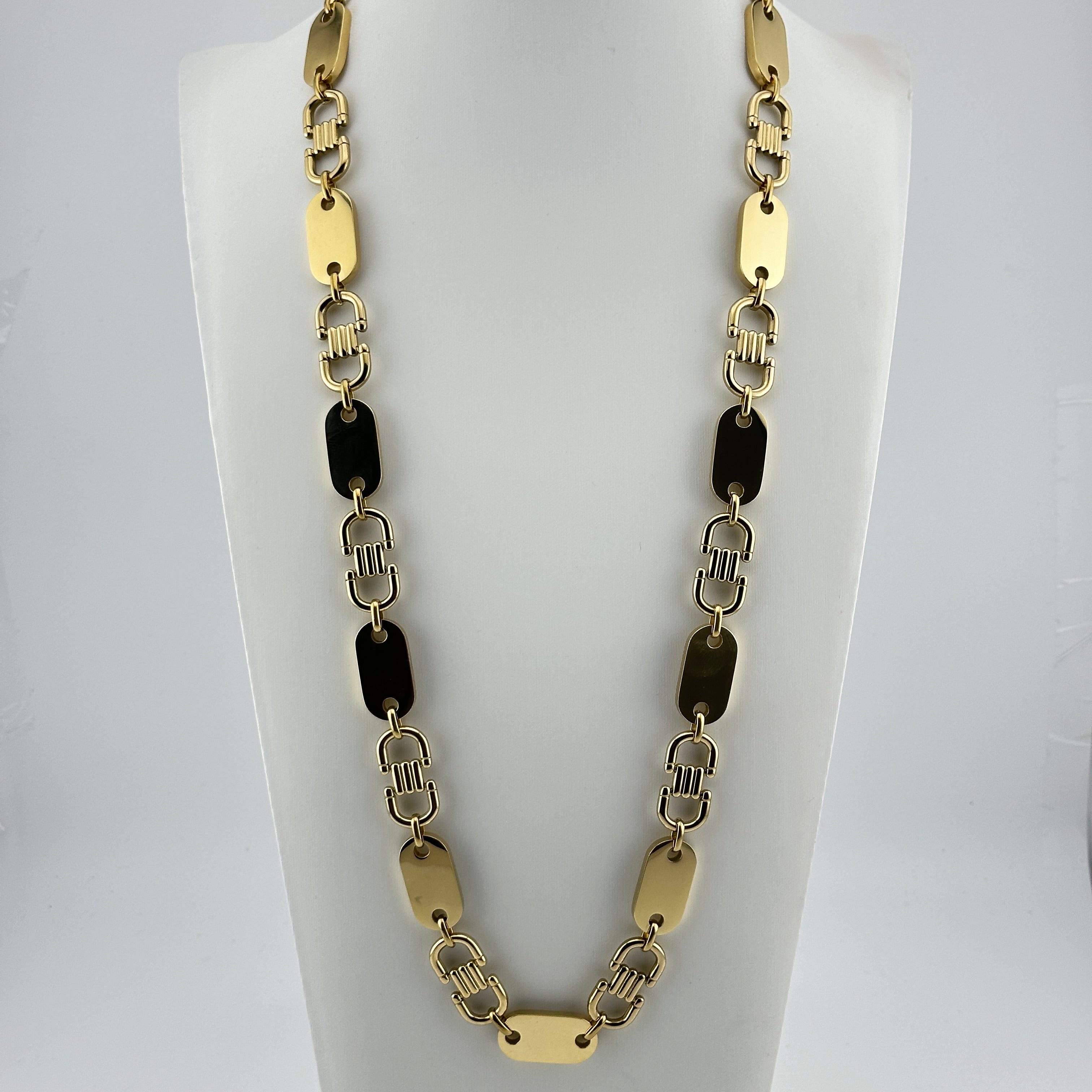 Gratis Armband - Plattenkette Set - 13mm - Edelstahl mit 14k Vergoldung