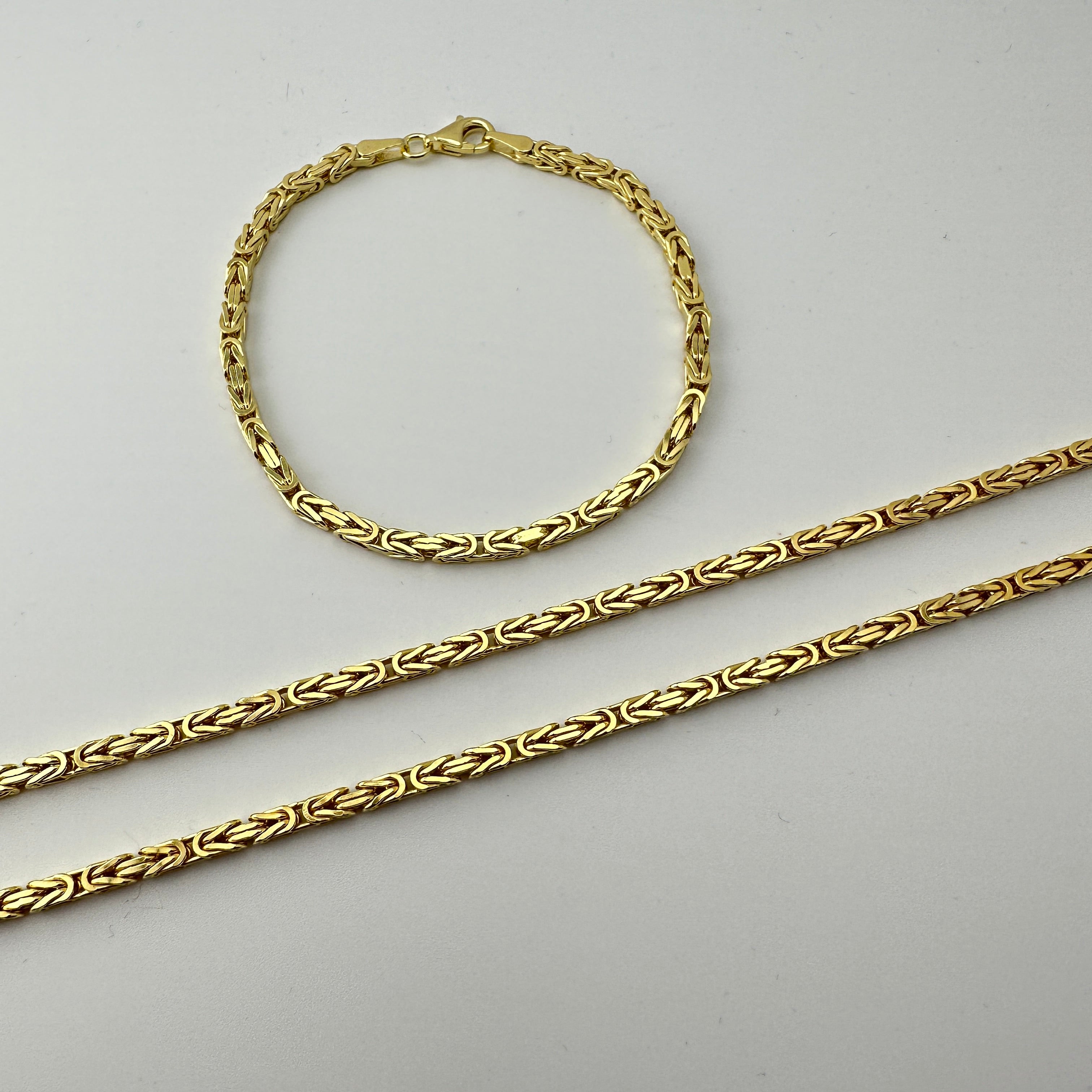Set Königskette - 3mm breit - 925er Silber + Echtgold Vergoldung