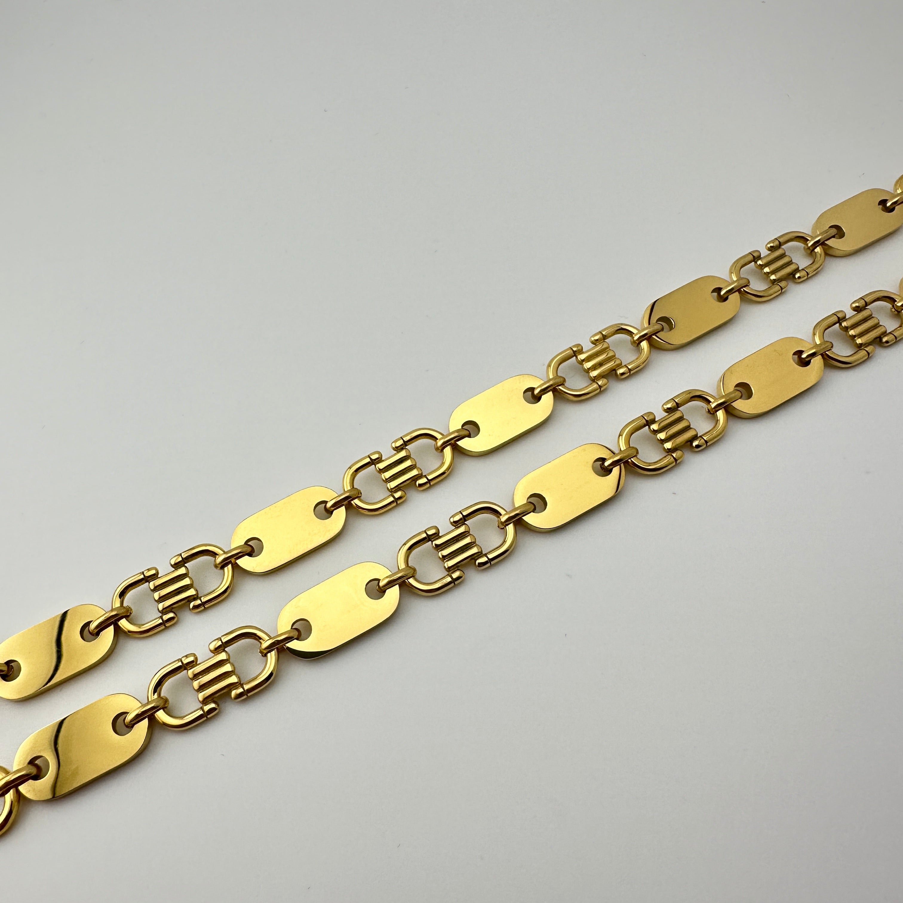 Plattenkette - 10mm - Edelstahl mit 18k Vergoldung