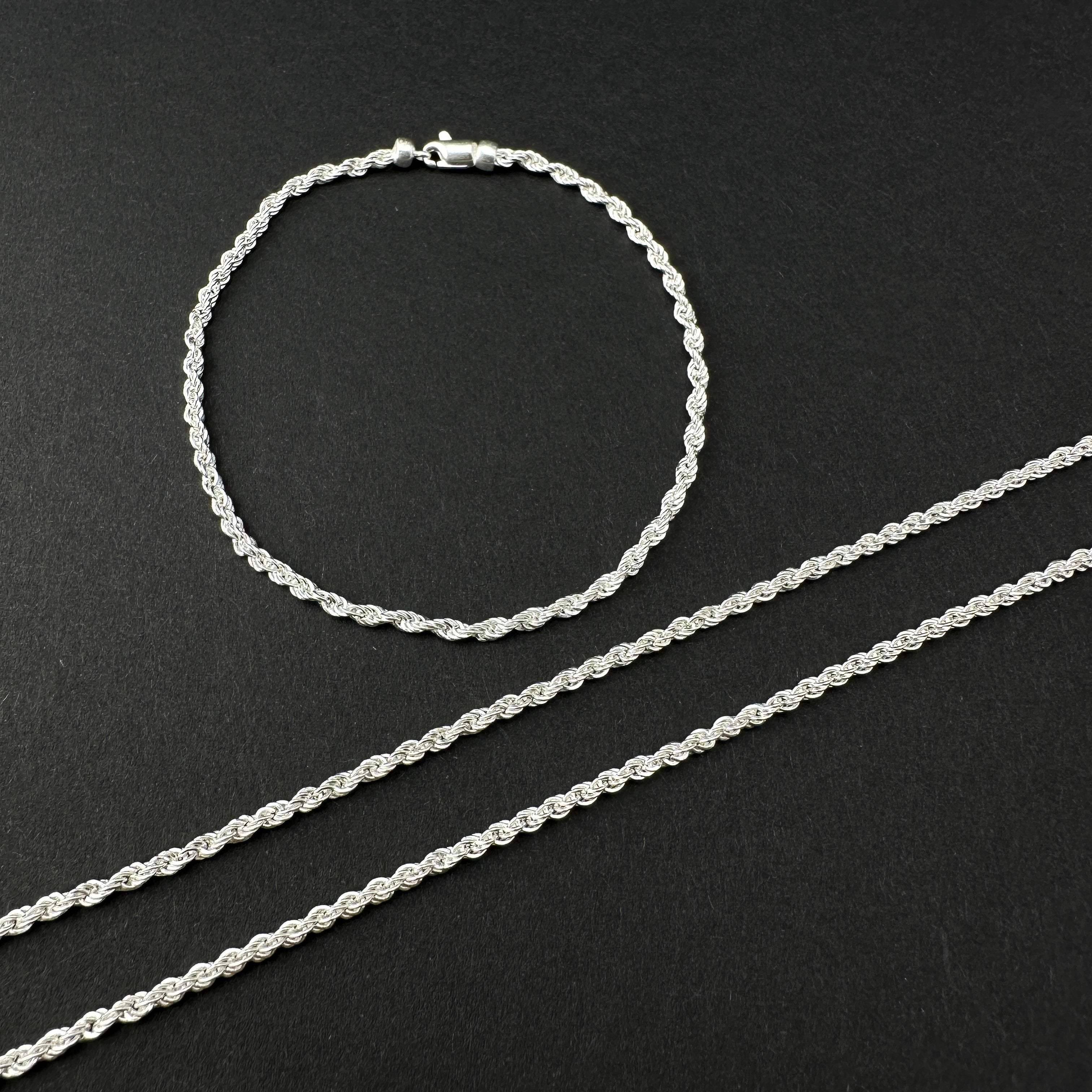 Set - Rope Chain Kordelkette - 3mm - 925er Silber
