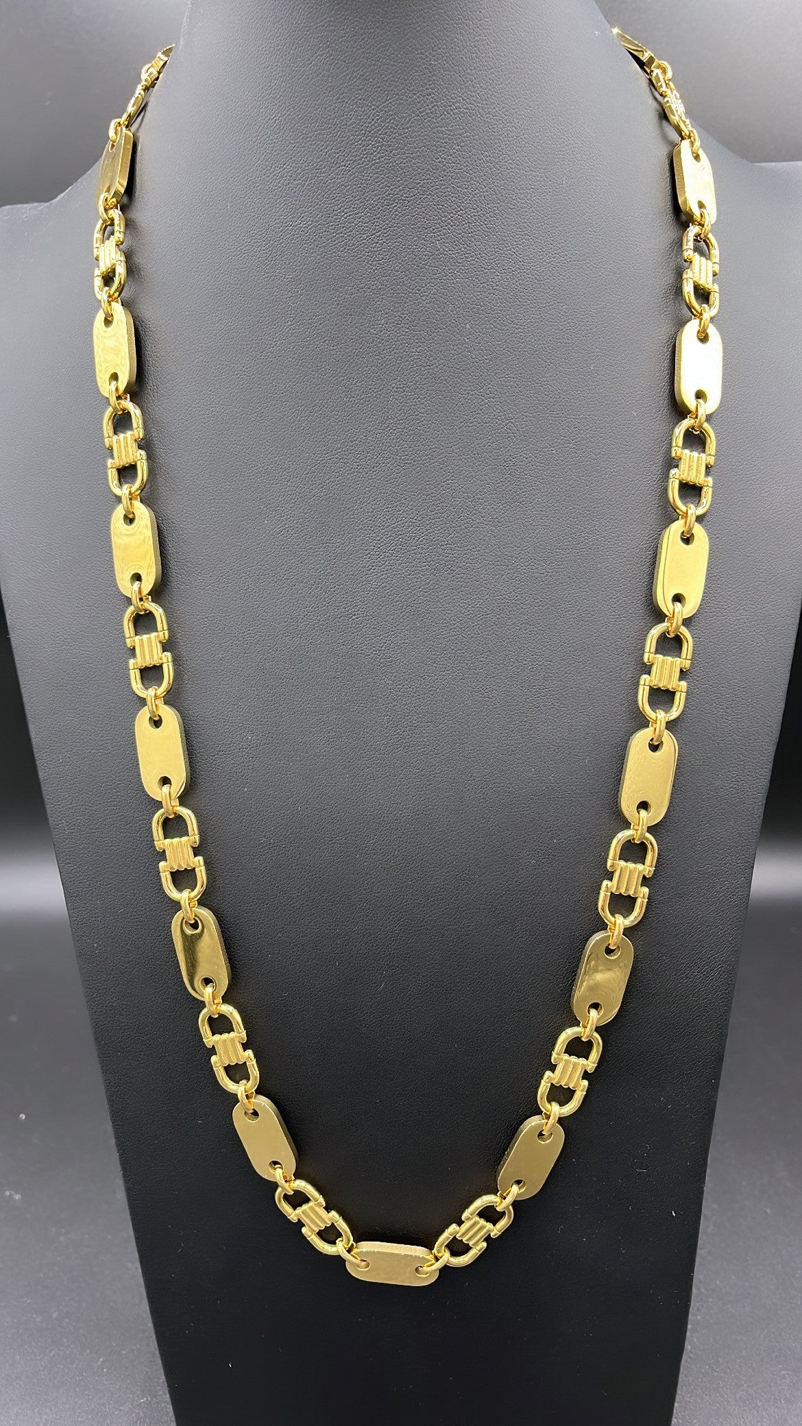 Plattenkette - 10mm x 60/65/70/75cm lang - Edelstahl mit 18k vergoldung