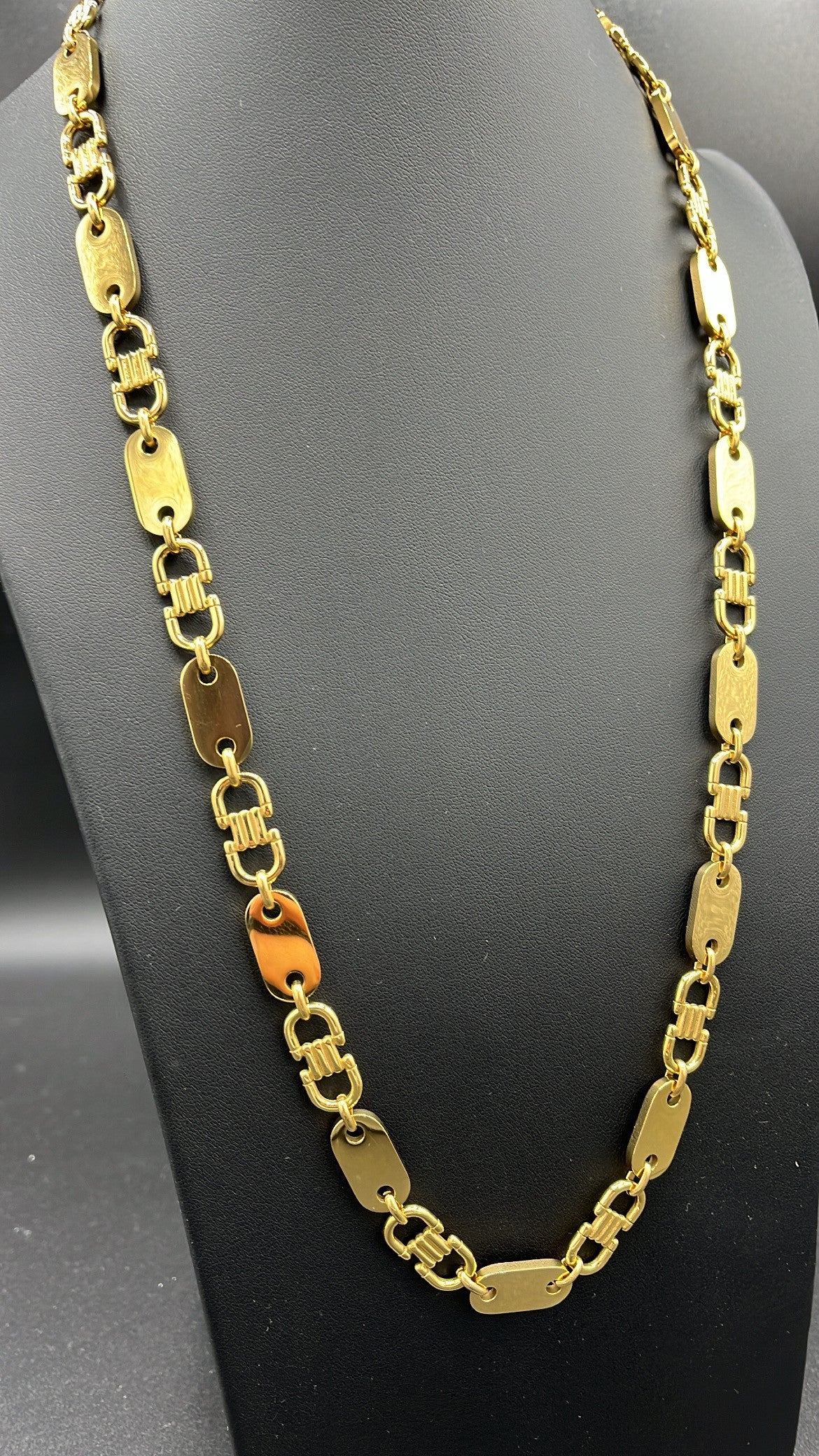 Plattenkette - 10mm x 60/65/70/75cm lang - Edelstahl mit 18k vergoldung
