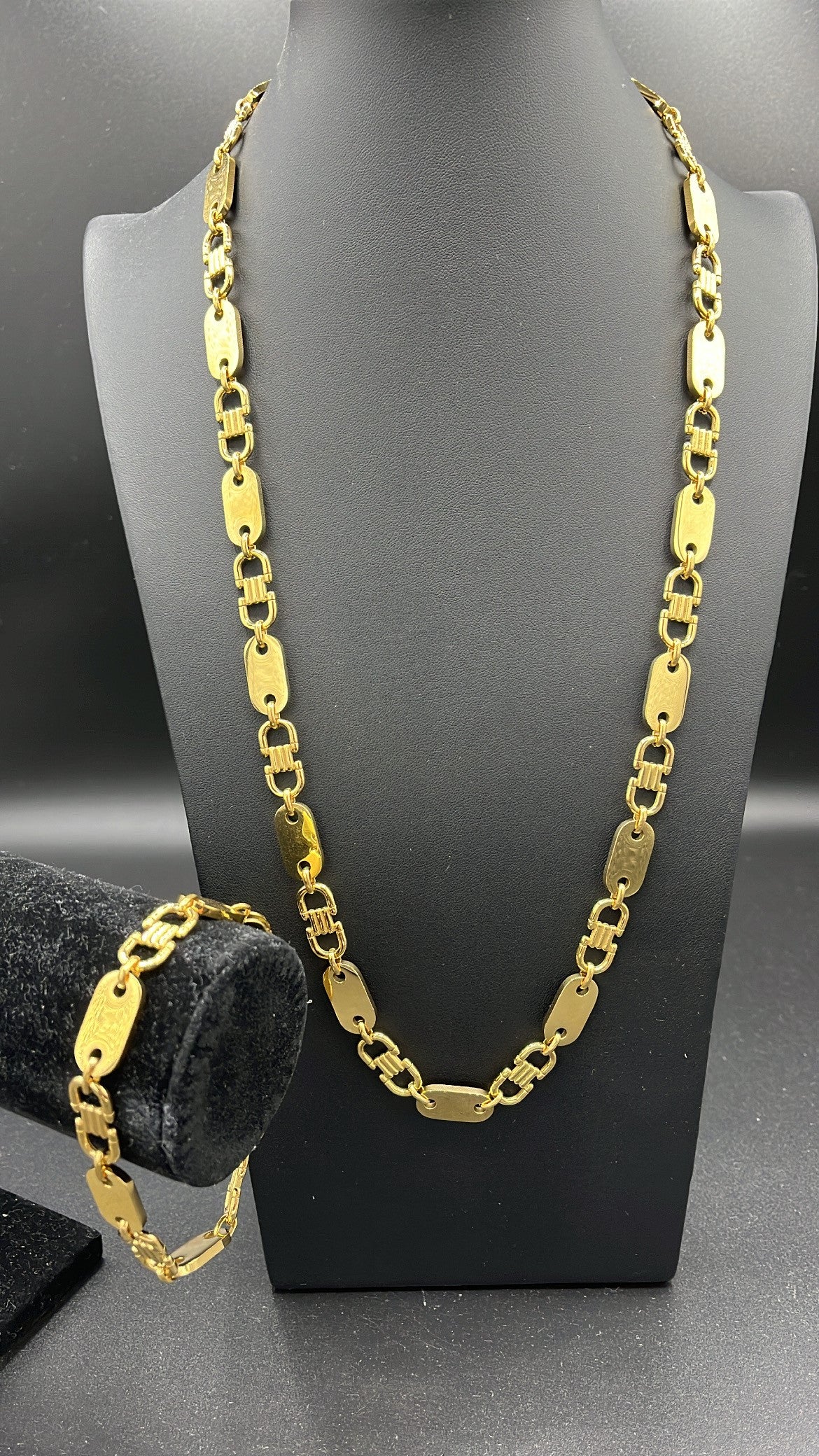 Plattenketten Set - 10mm x 60/65/70/75cm lang - Edelstahl mit 18k vergoldung