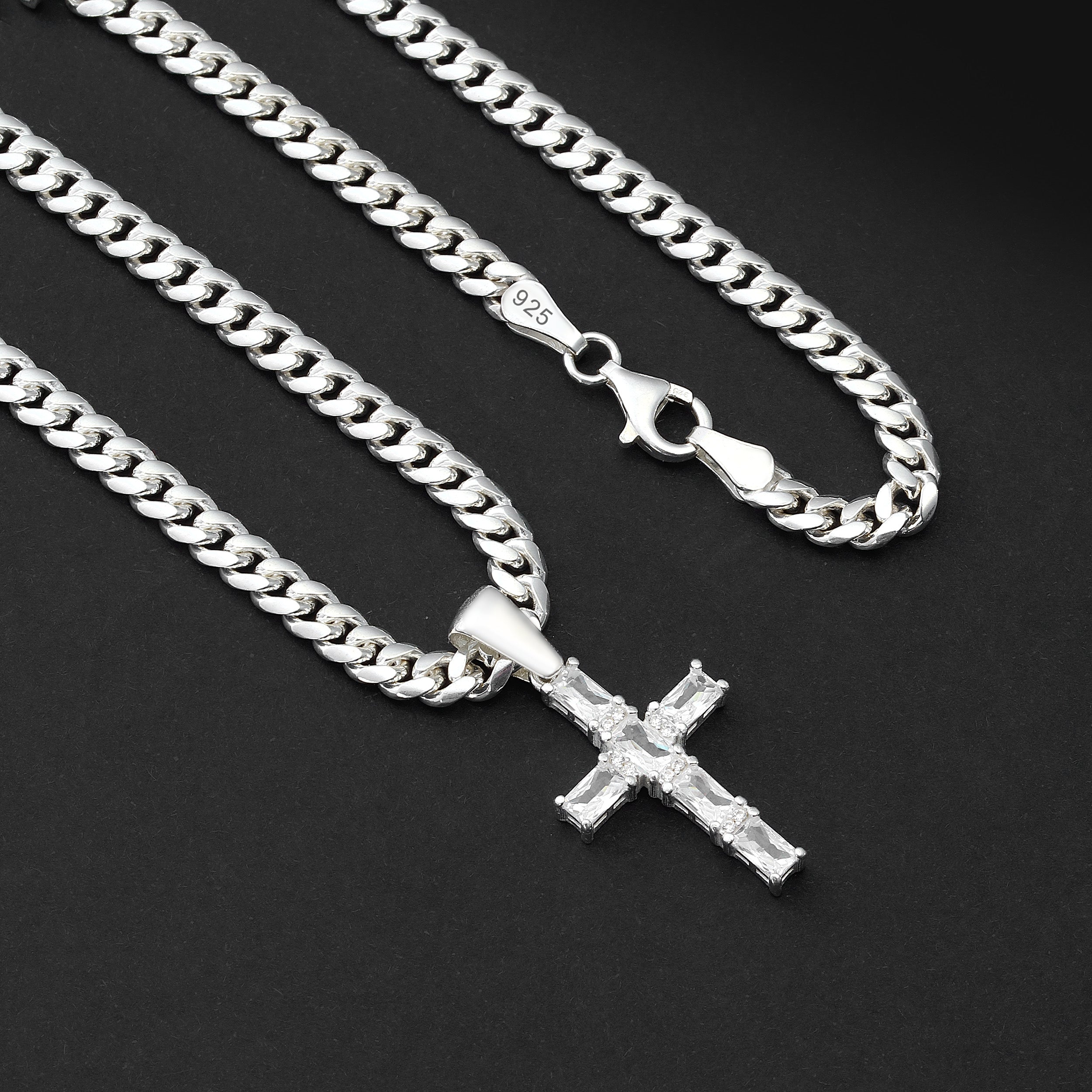 Set Kreuz Anhänger 5mm Miami Cuban Link Chain Panzerkette - Silber 925