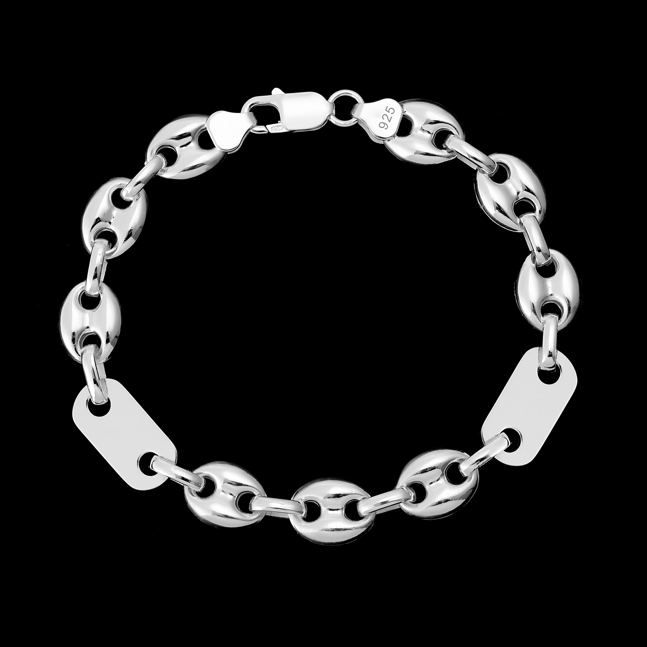 10mm Plattenbohnenkette Armband - Silber 925