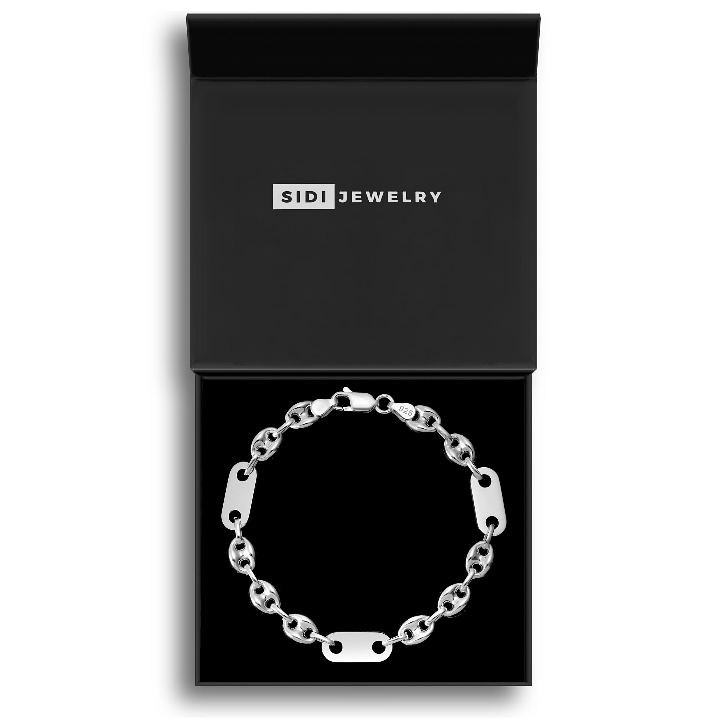 8mm Plattenbohnenkette Armband - Silber 925