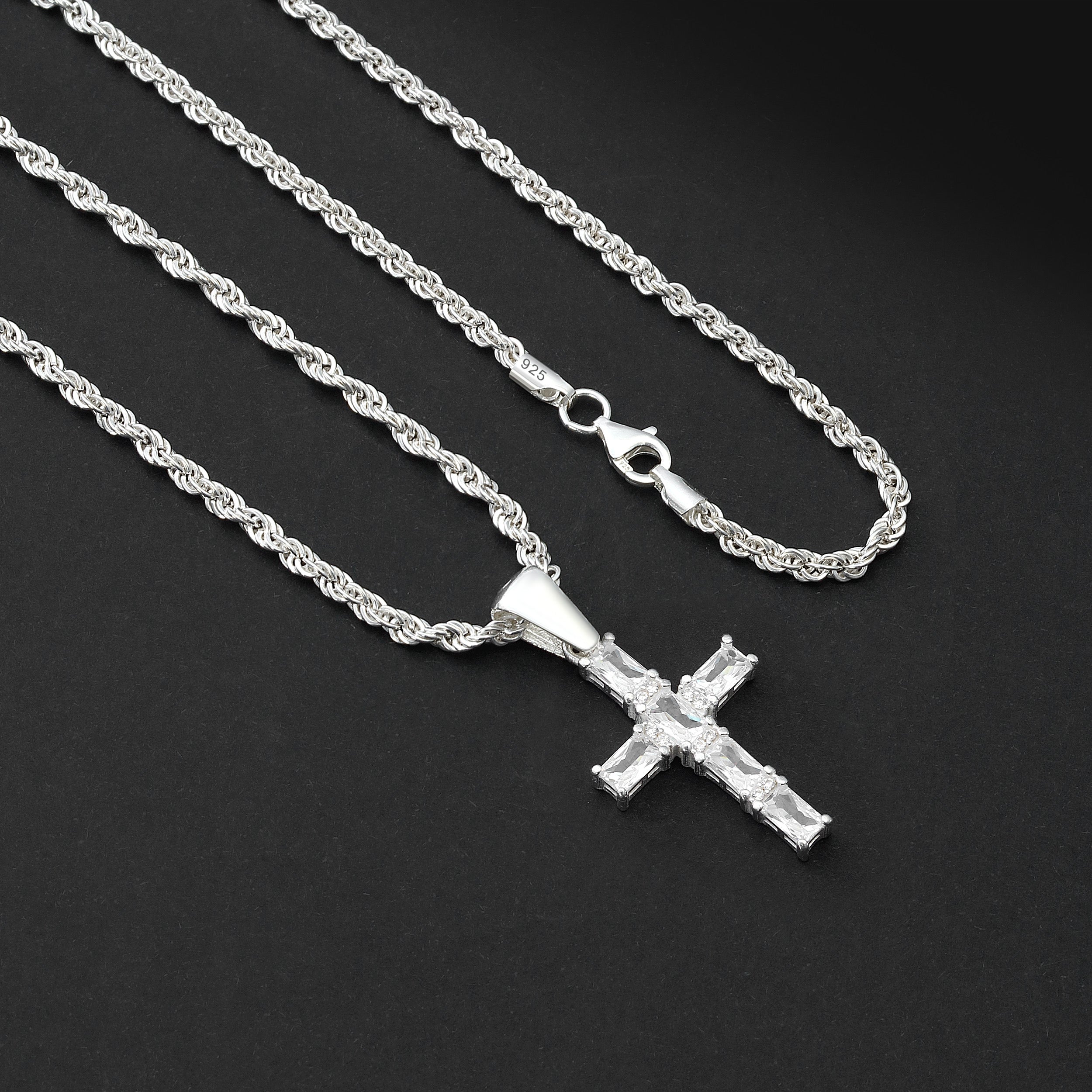 Set Kreuz Anhänger 3mm Kordelkette Rope Chain - Silber 925