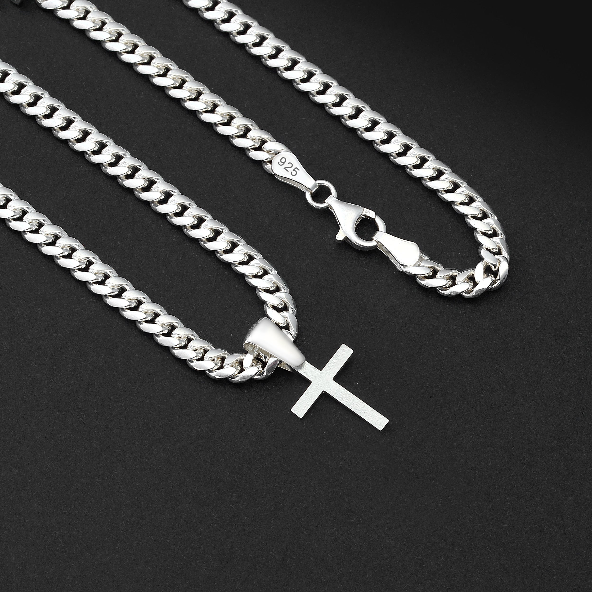 Set Kreuz Anhänger 5mm Miami Cuban Link Chain Panzerkette - Silber 925