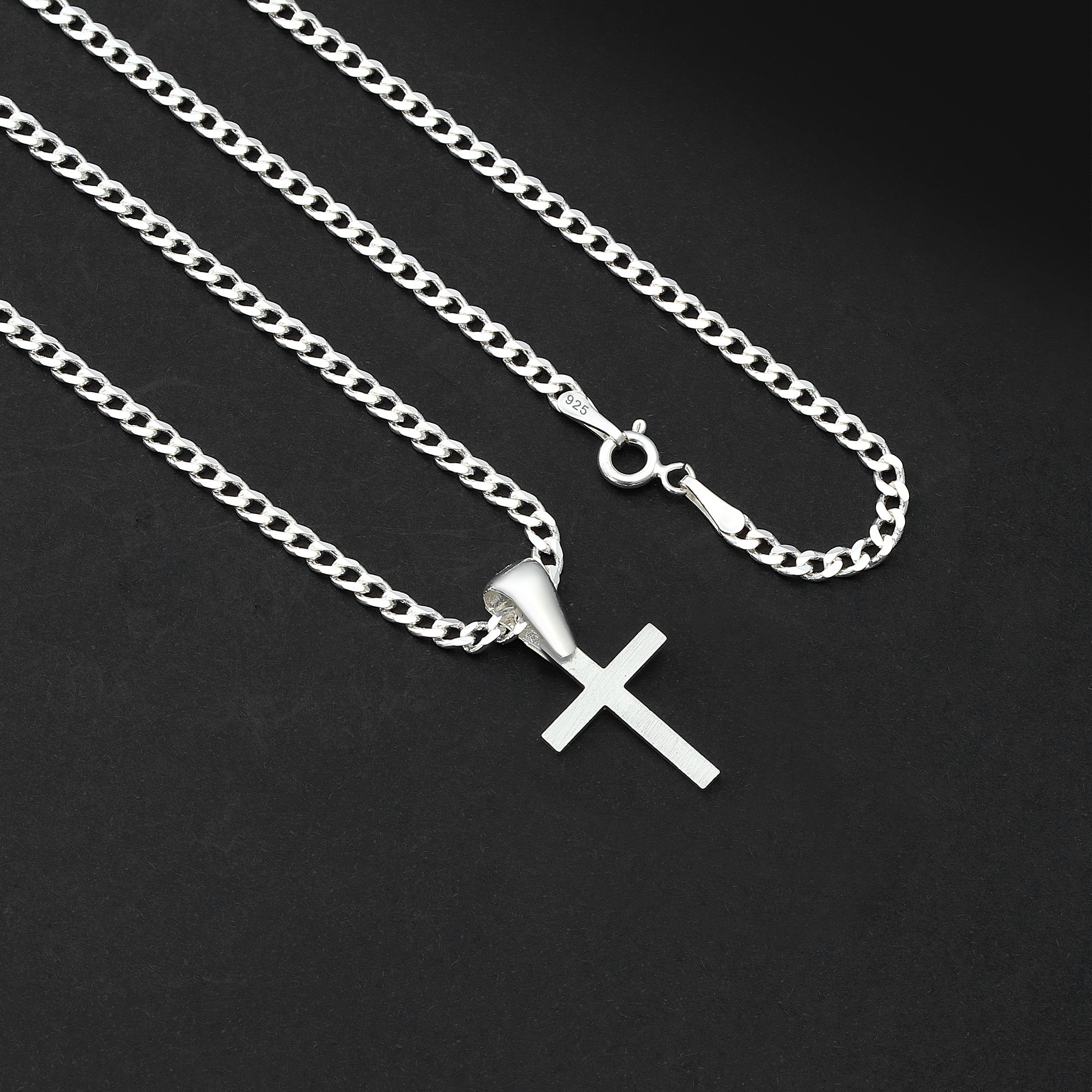 Set Kreuz Anhänger 4mm Panzerkette - Silber 925