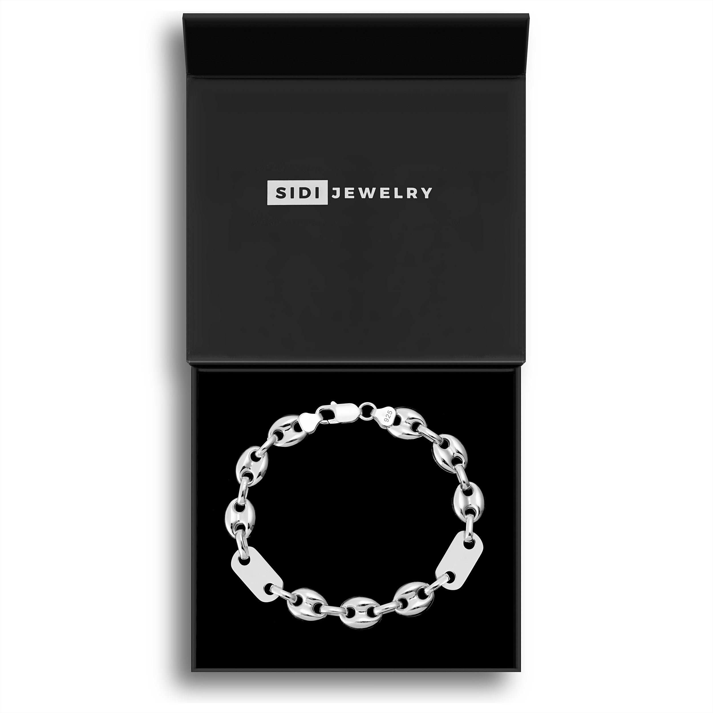 10mm Plattenbohnenkette Armband - Silber 925