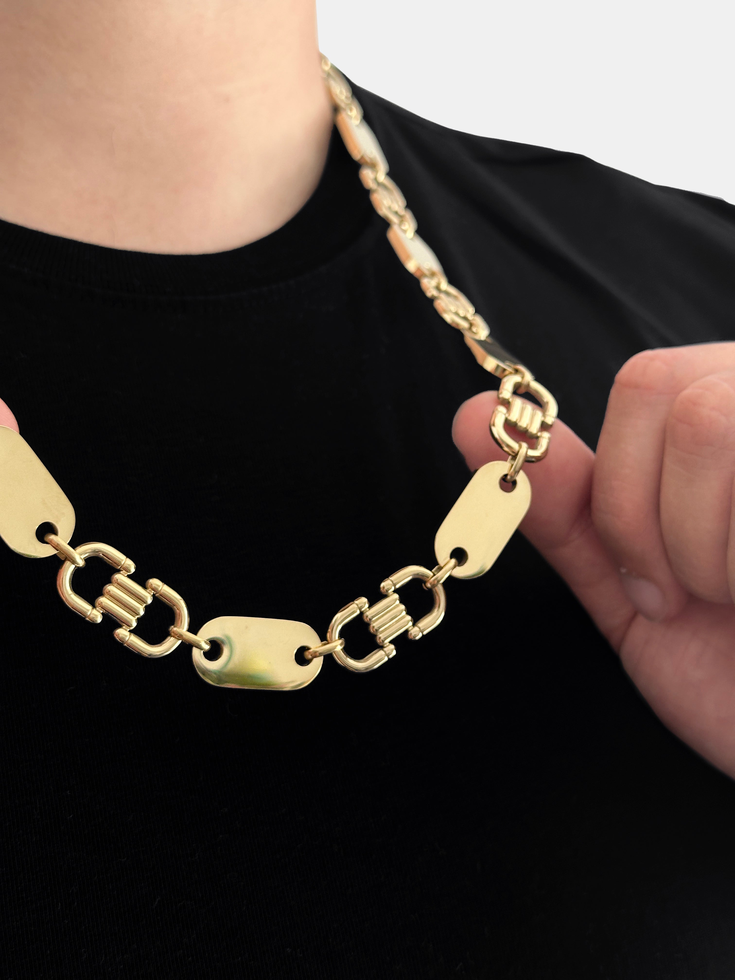 Plattenkette - 13mm - Edelstahl mit 14k Vergoldung