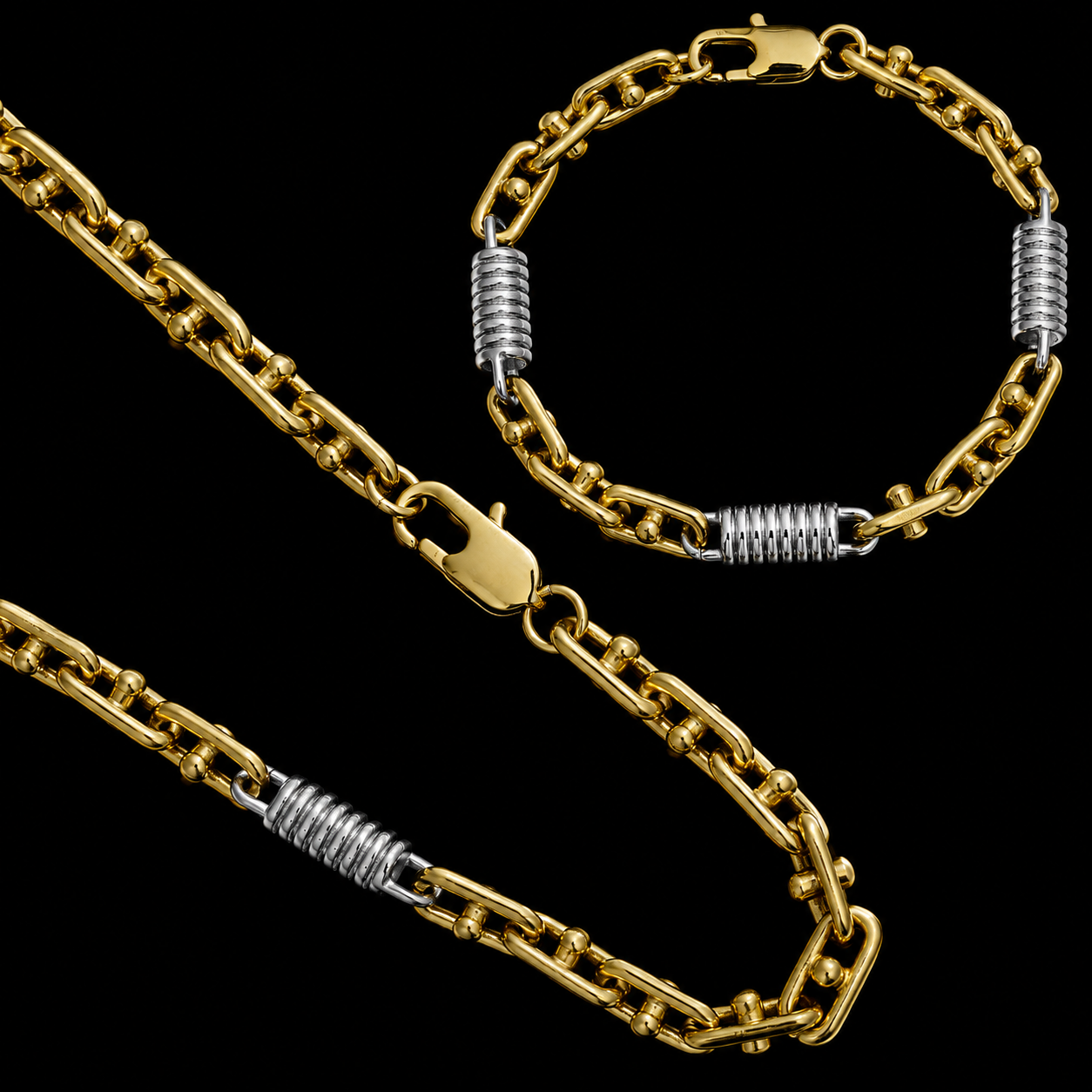 Set - 6mm Monte Carlo Kette + Armband - Edelstahl mit Vergoldung