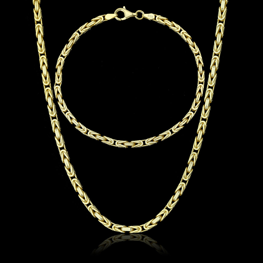 Set - Königskette + Armband 3mm - 925 Silber mit 18K Vergoldung - Kostenloses Armband