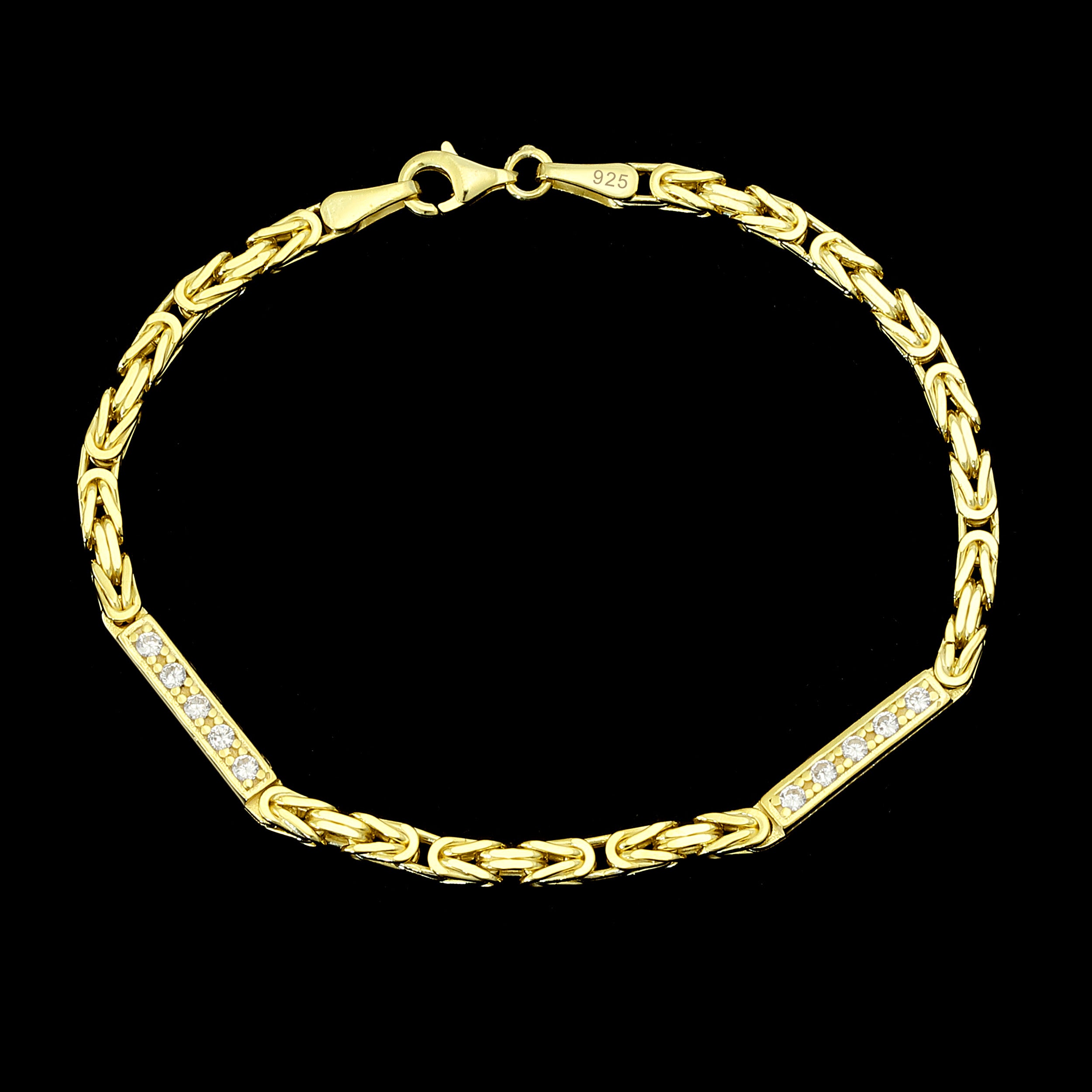 Set - Iced Out Königskette + Armband 3mm - 925 Silber 18k Gold vergoldet - Kostenloses Armband