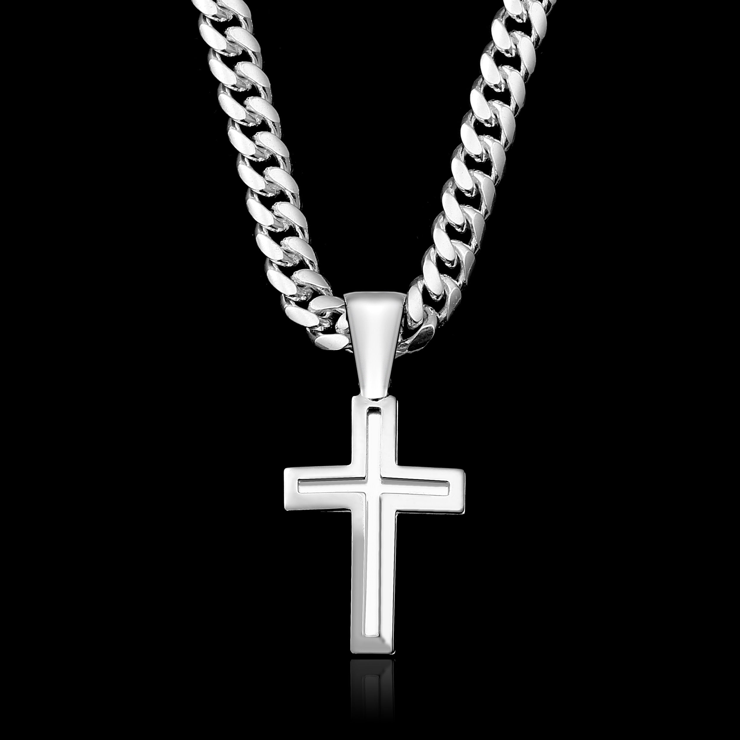 Set Kreuz Anhänger 5mm Miami Cuban Link Chain Panzerkette - Silber 925