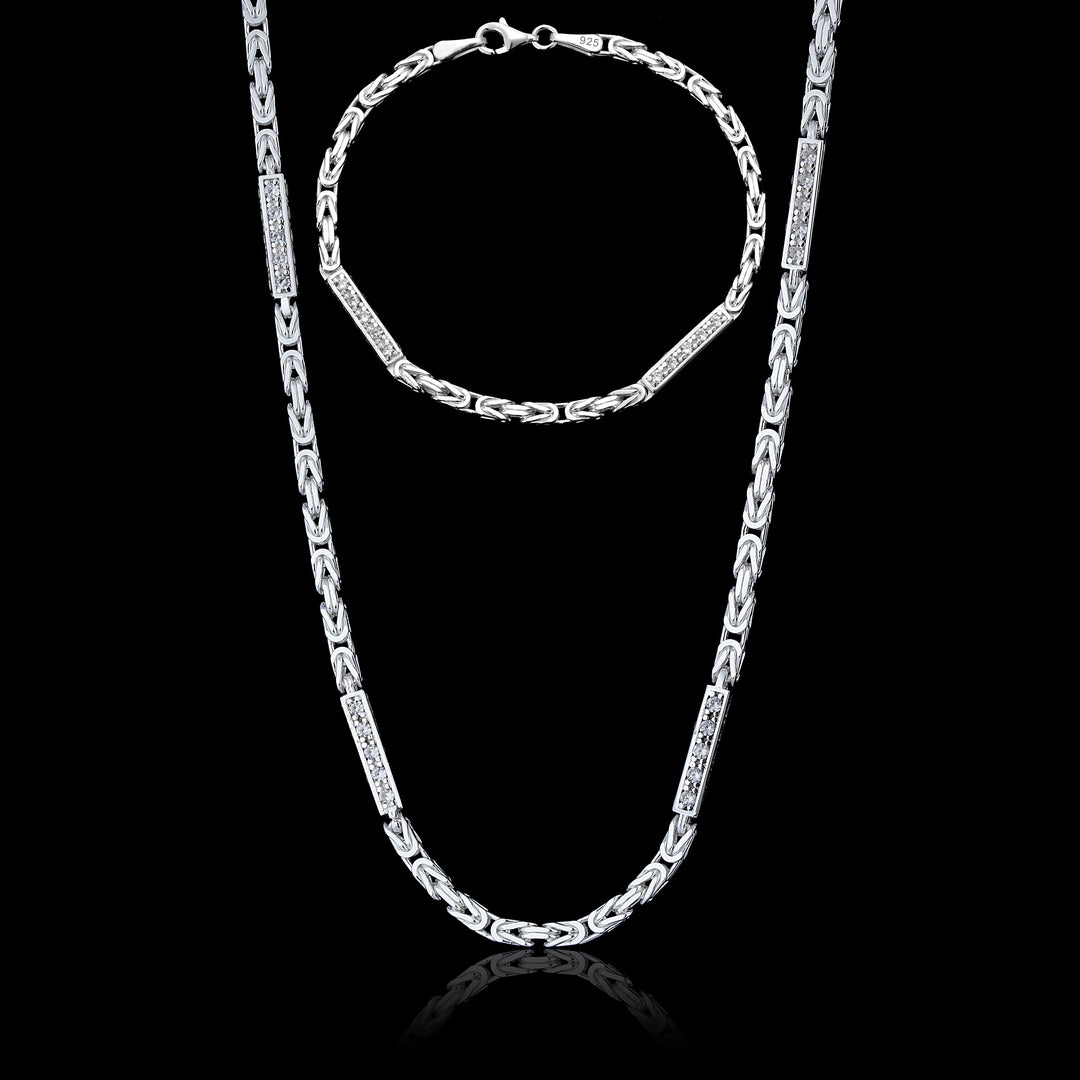 Set - Iced Out Königskette + Armband 3mm - 925 Silber - Kostenloses Armband
