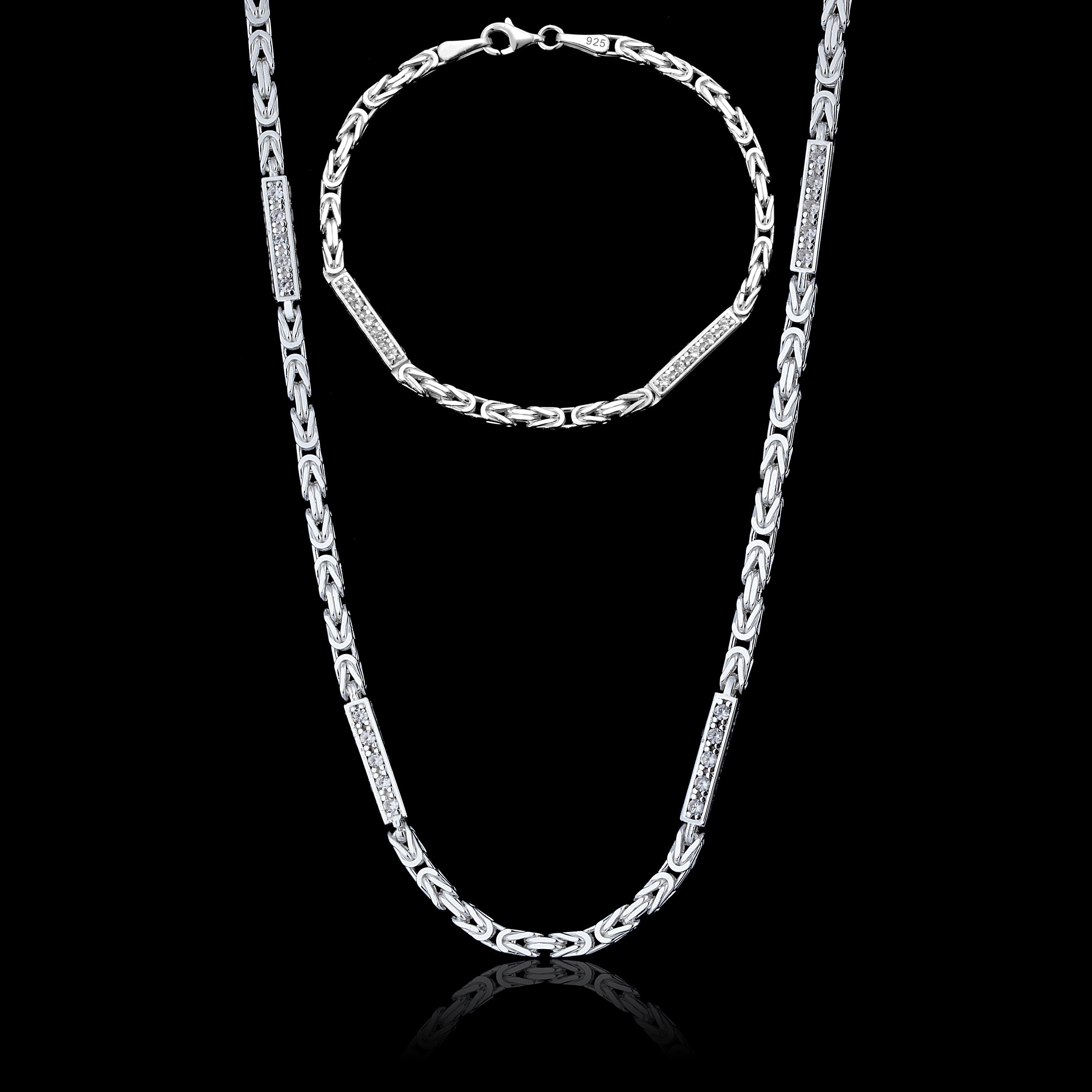 Set - Iced Out Königskette + Armband 3mm - 925 Silber - Kostenloses Armband