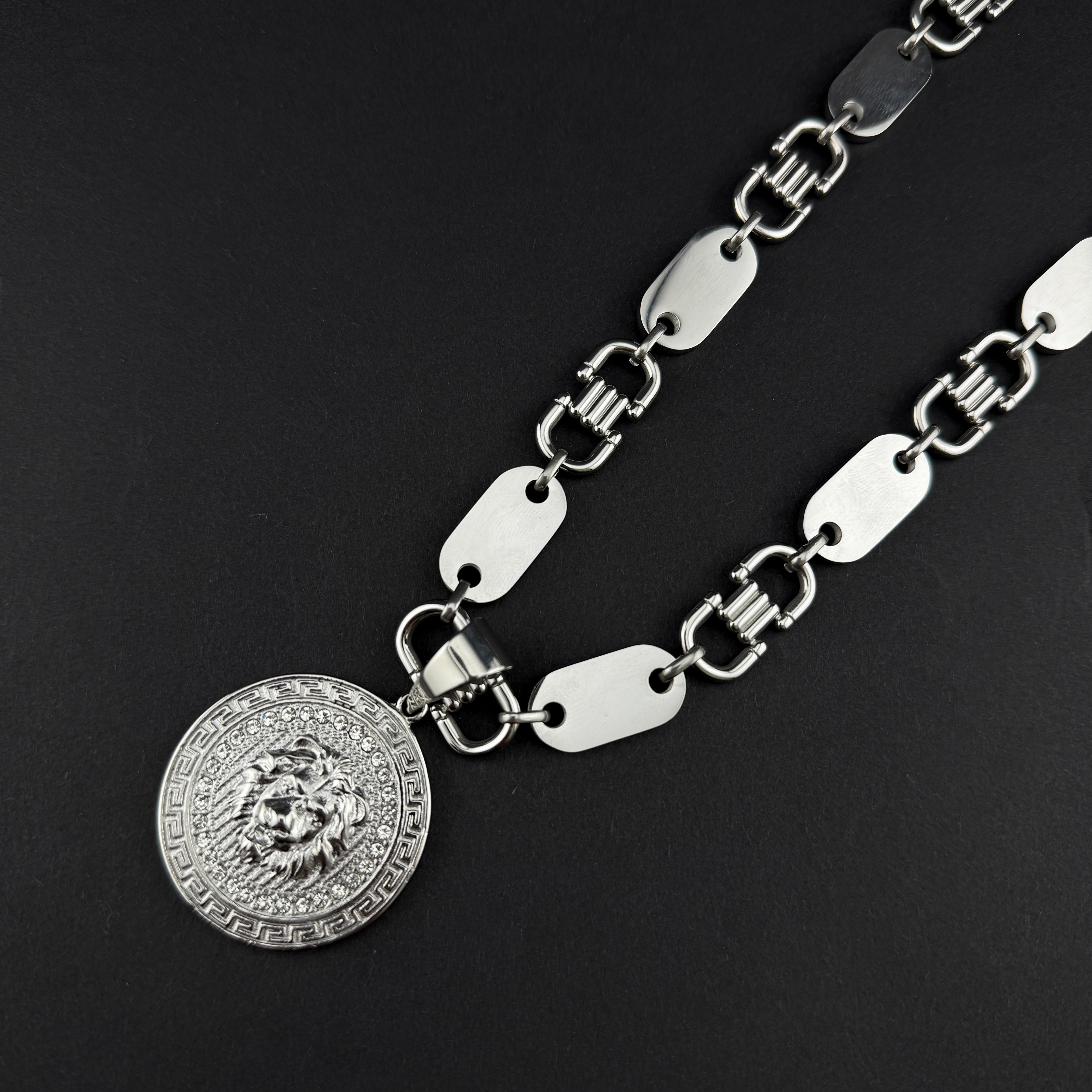 13mm Plattenkette + Löwenkopf Anhänger - Edelstahl