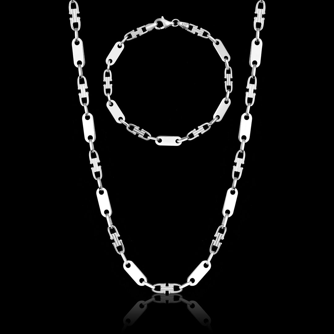 Set - Plattenkette + Armband 4mm - 925 Silber - Kostenloses Armband