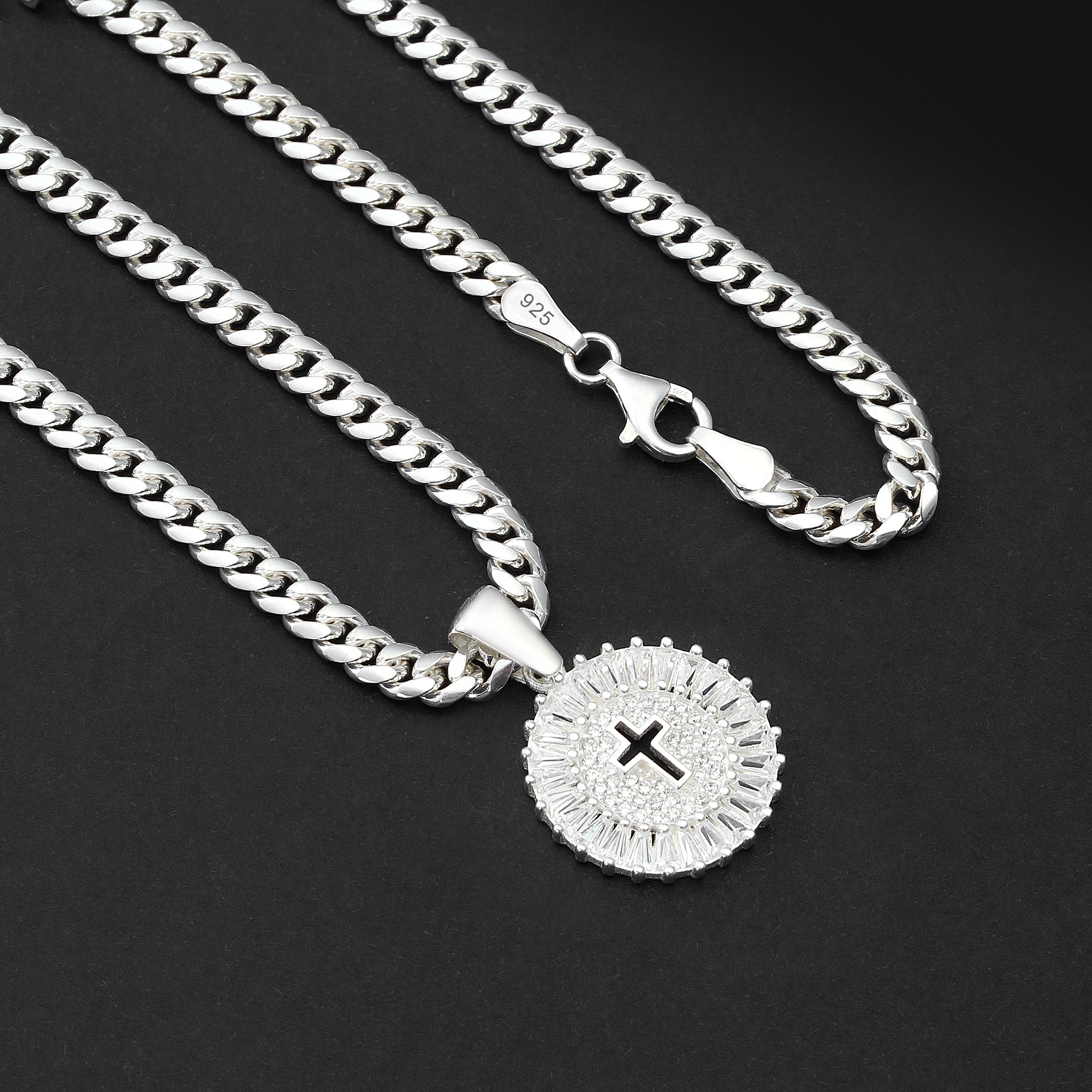 Set Kreuz Anhänger 5mm Miami Cuban Link Chain Panzerkette - Silber 925