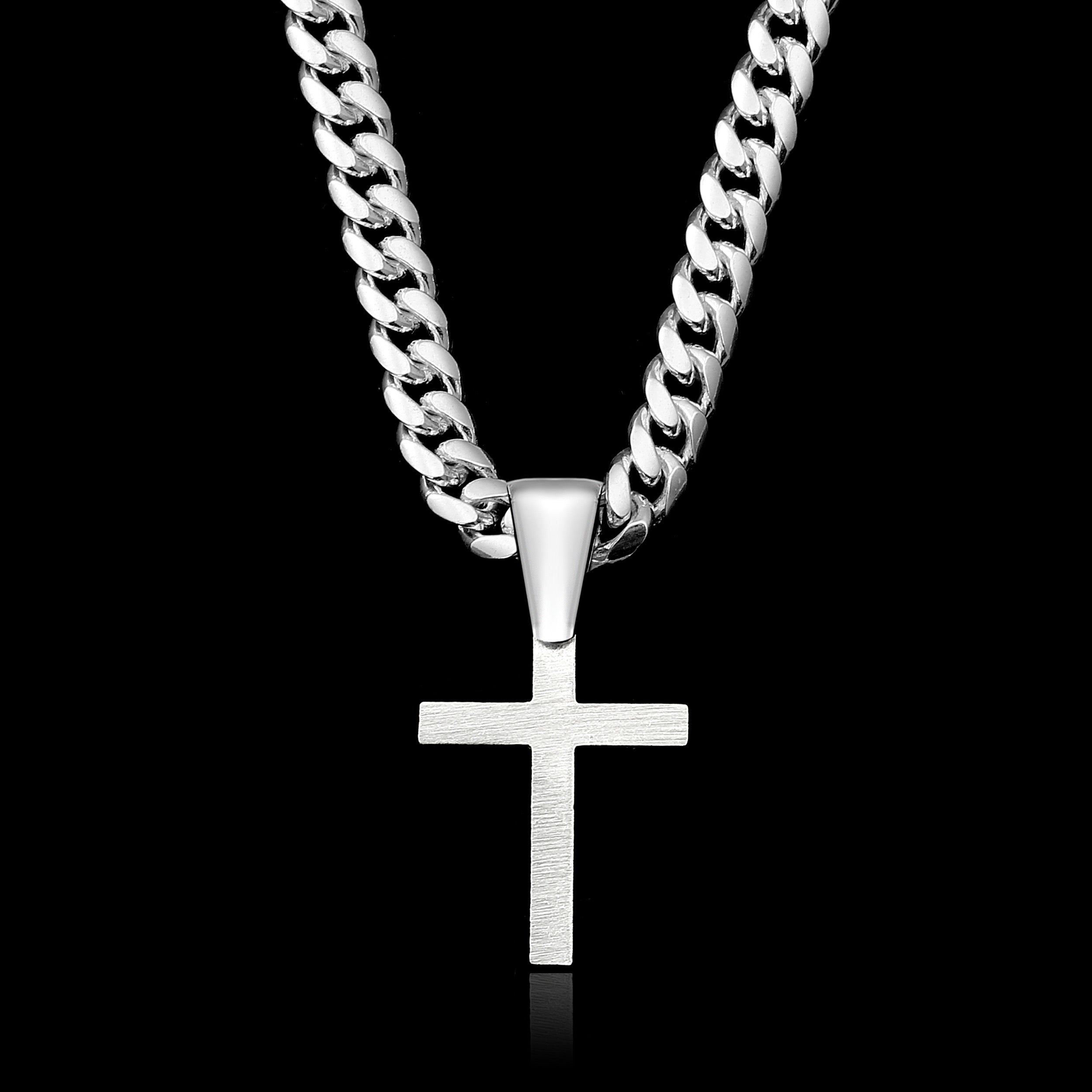 Set Kreuz Anhänger 5mm Miami Cuban Link Chain Panzerkette - Silber 925