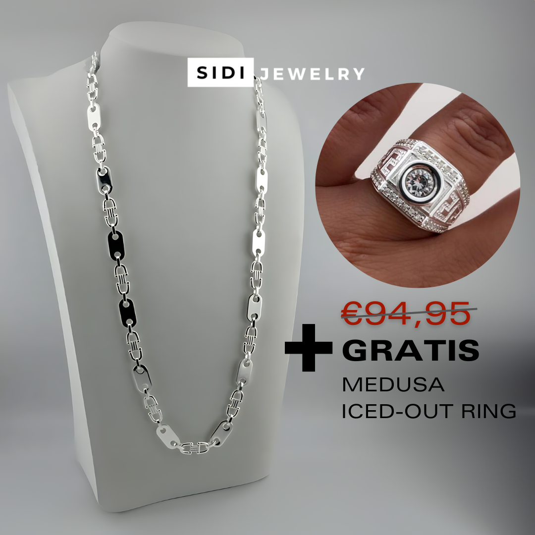 10mm Plattenkette + Medusa RIng - Silber 925