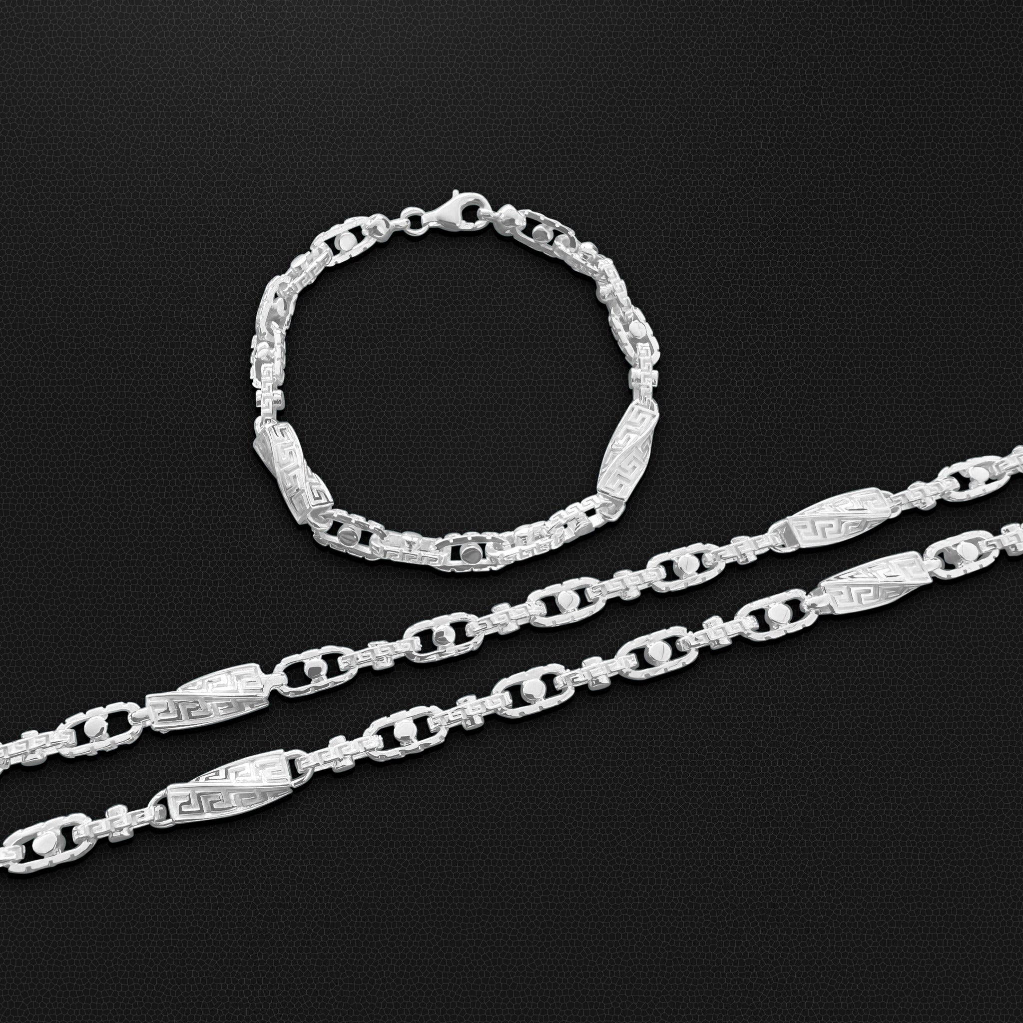 Set - Greek Monte Carlo Kette + Armband 6mm aus 925 Silber - 20% sparen