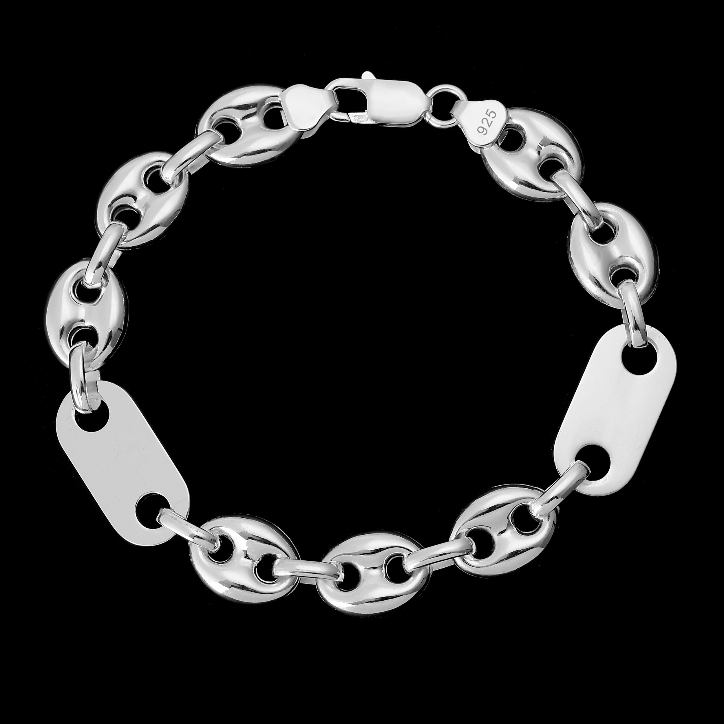 12mm Plattenbohnenkette Armband - Silber 925