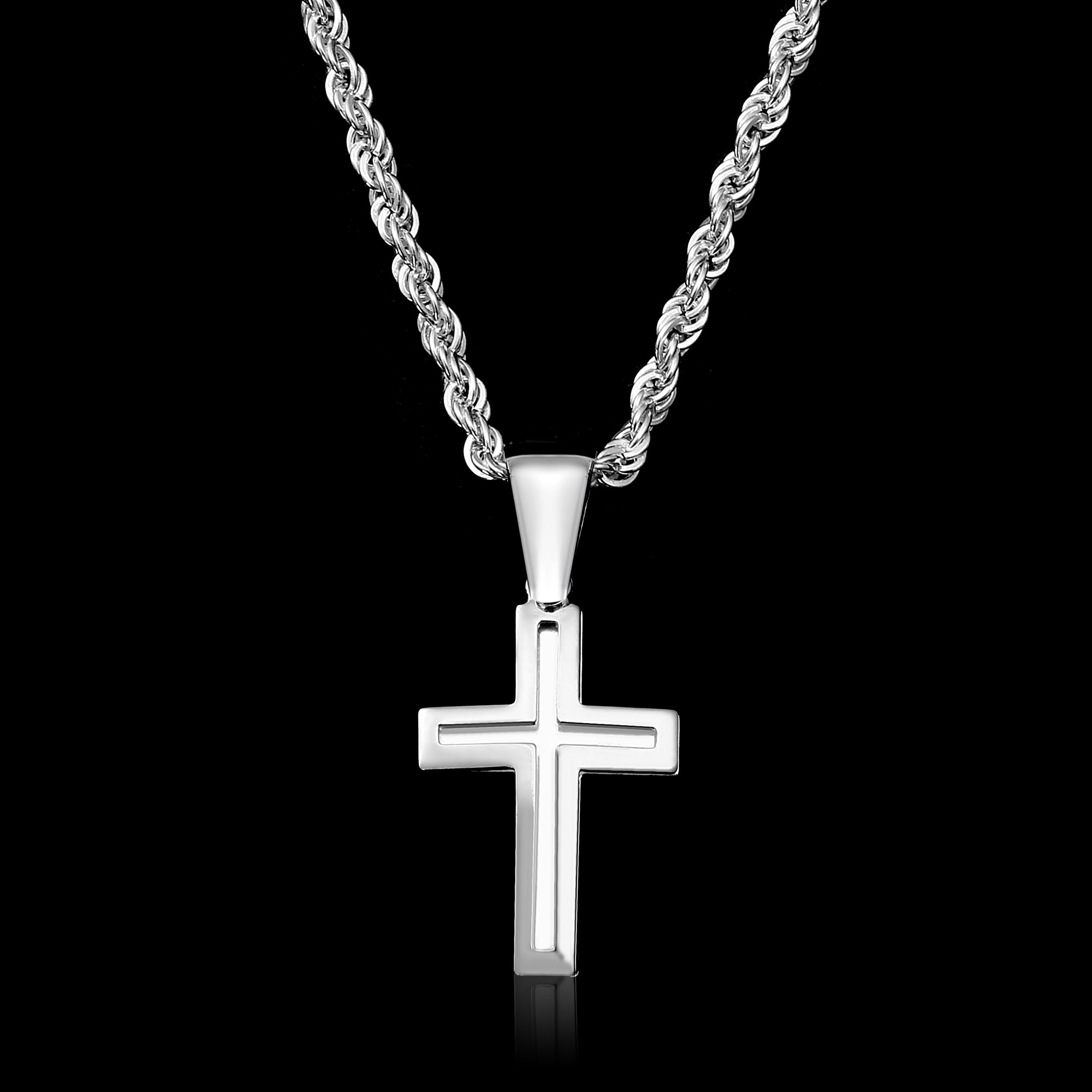 Set Kreuz Anhänger 3mm Kordelkette Rope Chain - Silber 925