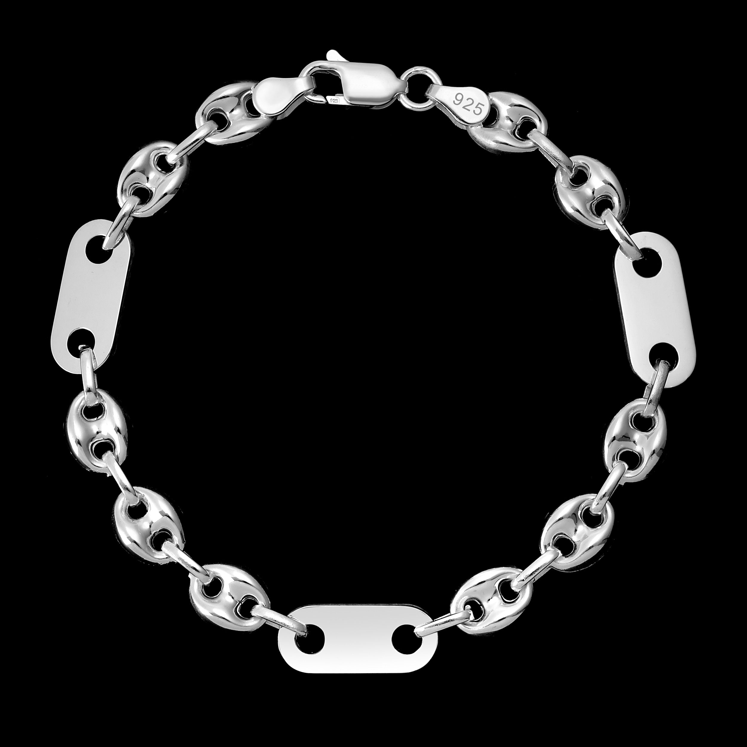 8mm Plattenbohnenkette Armband - Silber 925