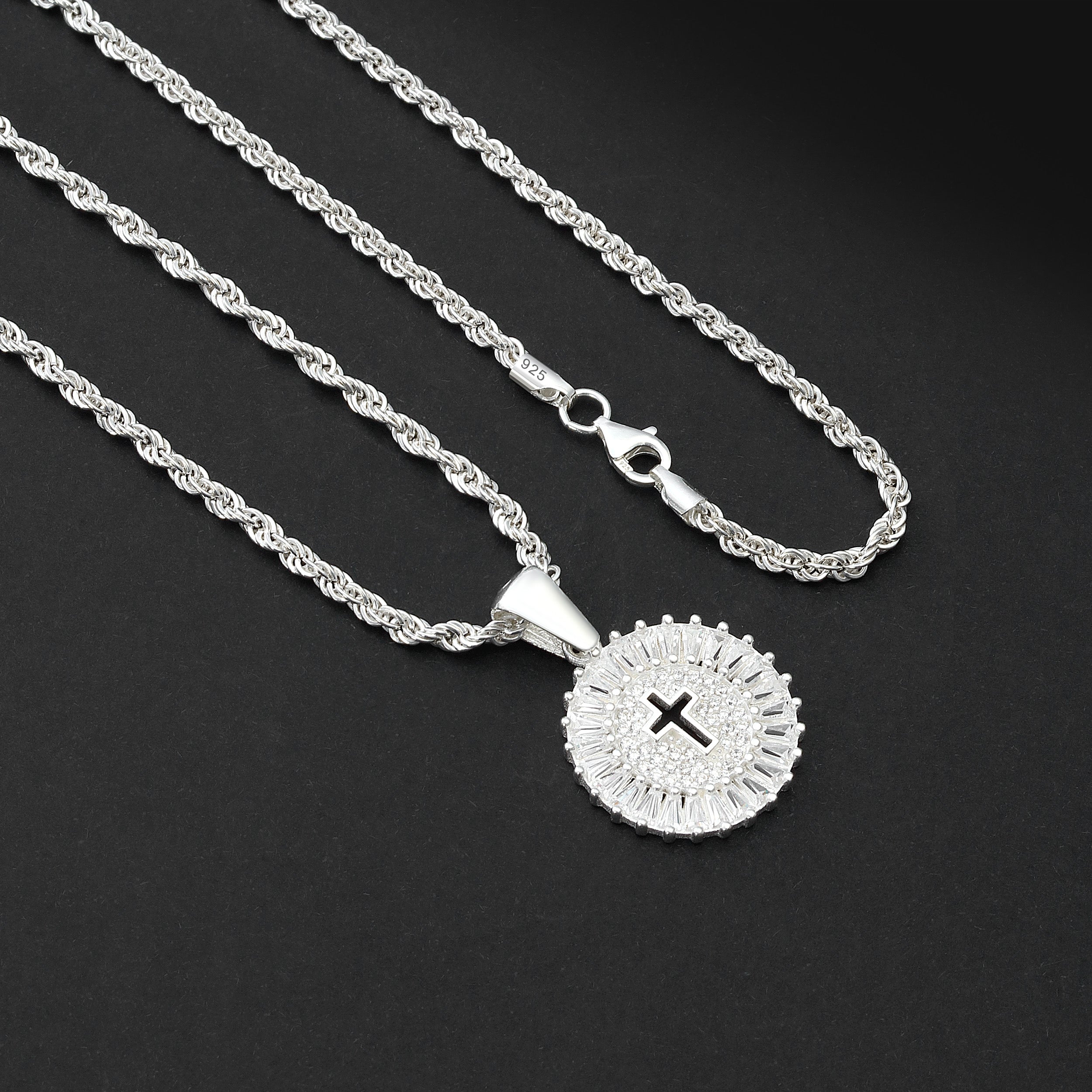 Set Kreuz Anhänger 3mm Kordelkette Rope Chain - Silber 925