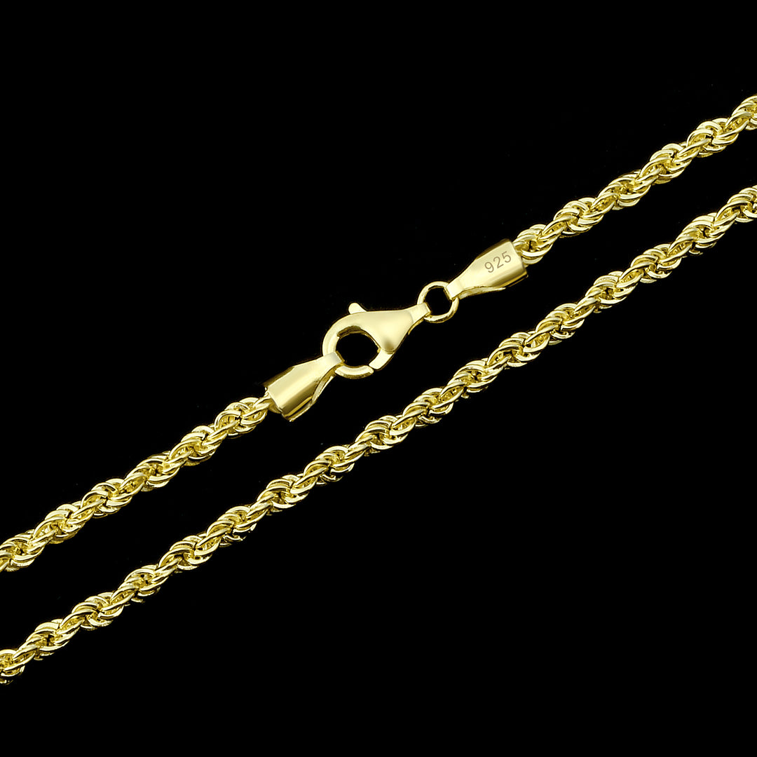 Set - Kordelkette + Armband 3mm - 925 Silber mit 18K Vergoldung - Kostenloses Armband