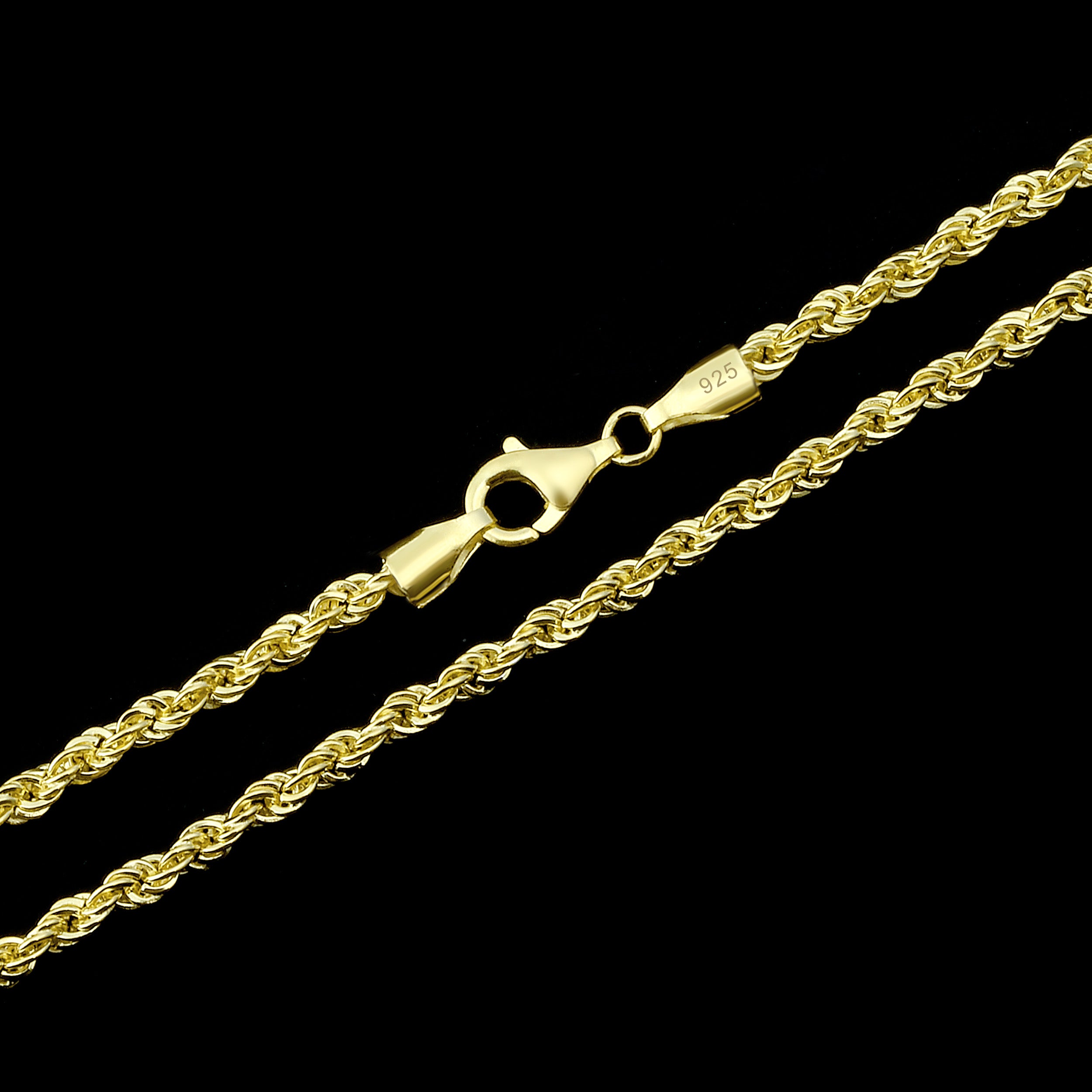 3mm Rope Chain Kordelkette - Silber 925 18k Gold vergoldet