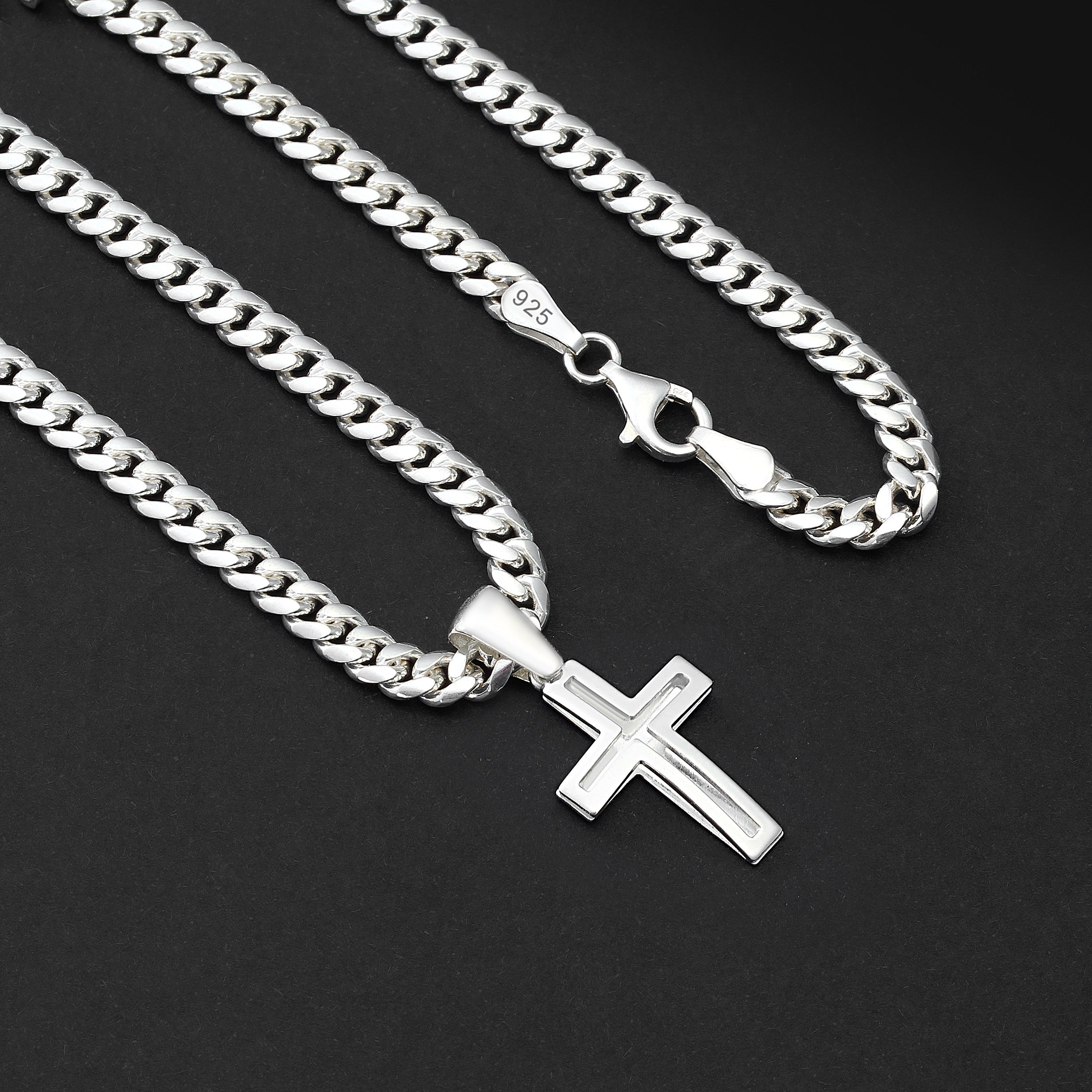 Set Kreuz Anhänger 5mm Miami Cuban Link Chain Panzerkette - Silber 925