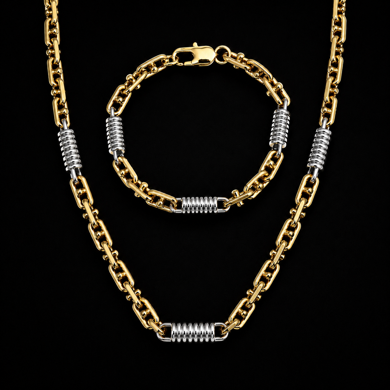 Set - 6mm Monte Carlo Kette + Armband - Edelstahl mit Vergoldung