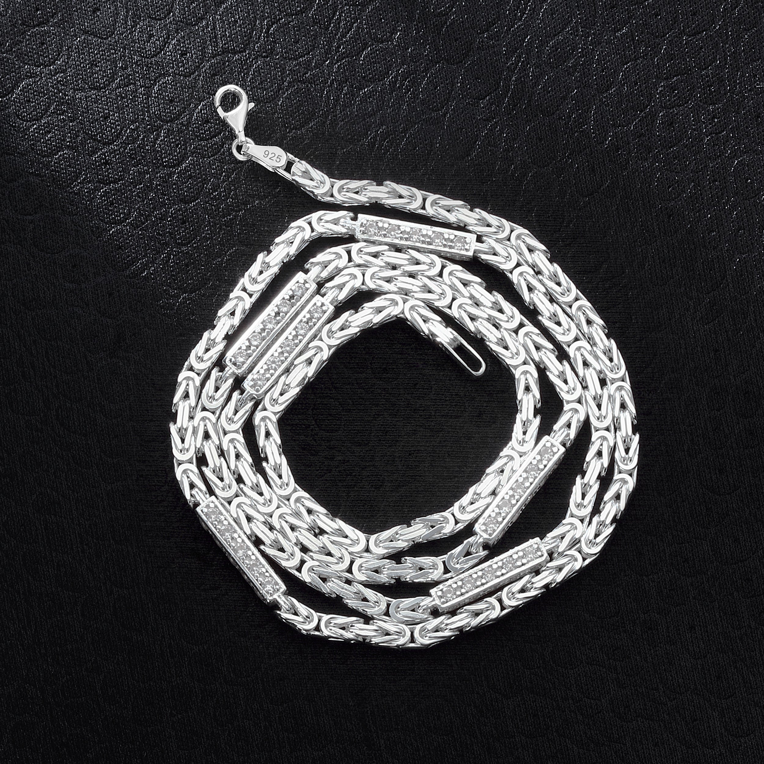 Set - Iced Out Königskette + Armband 3mm - 925 Silber - Kostenloses Armband