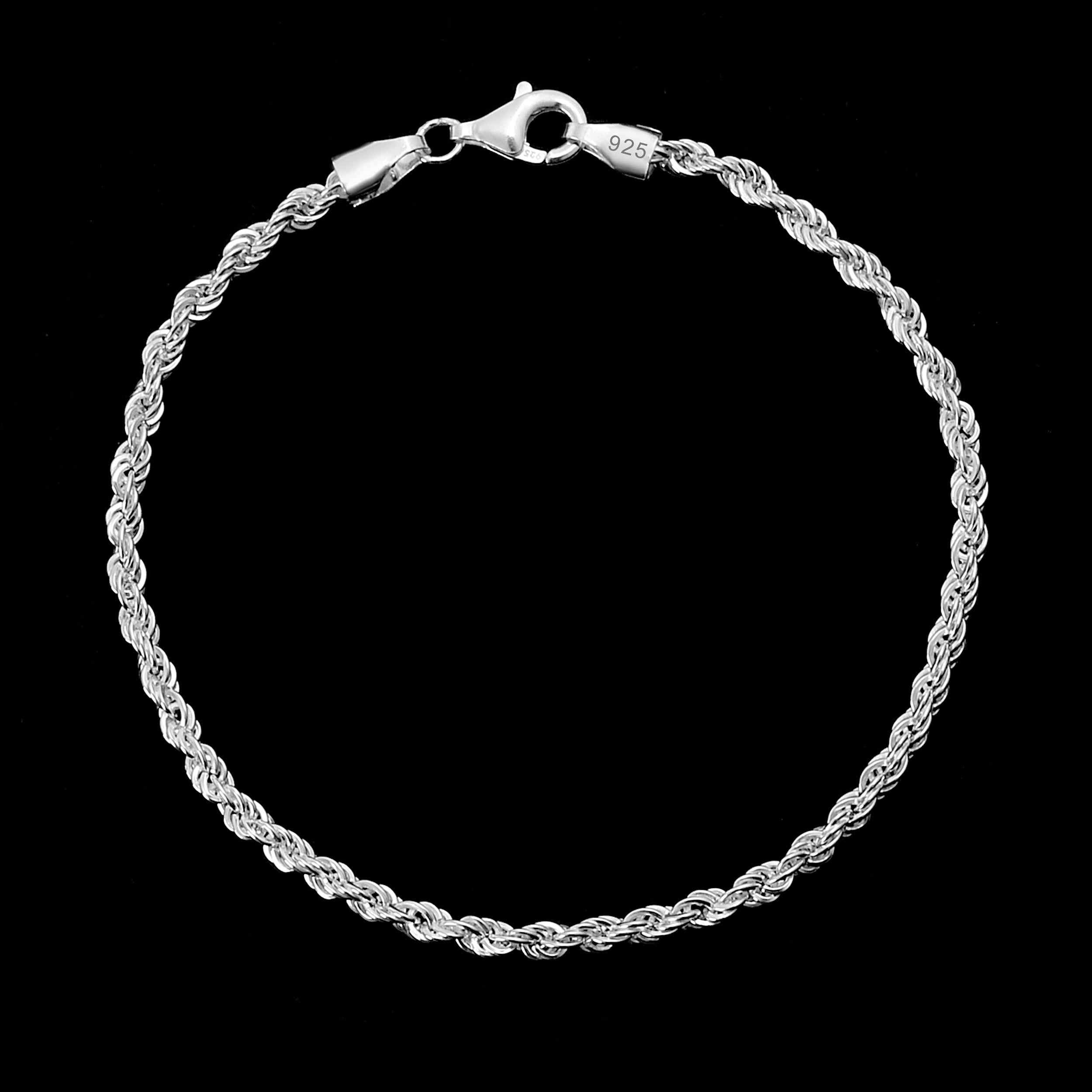 3mm Kordelkette Rope Chain Armband - Silber 925