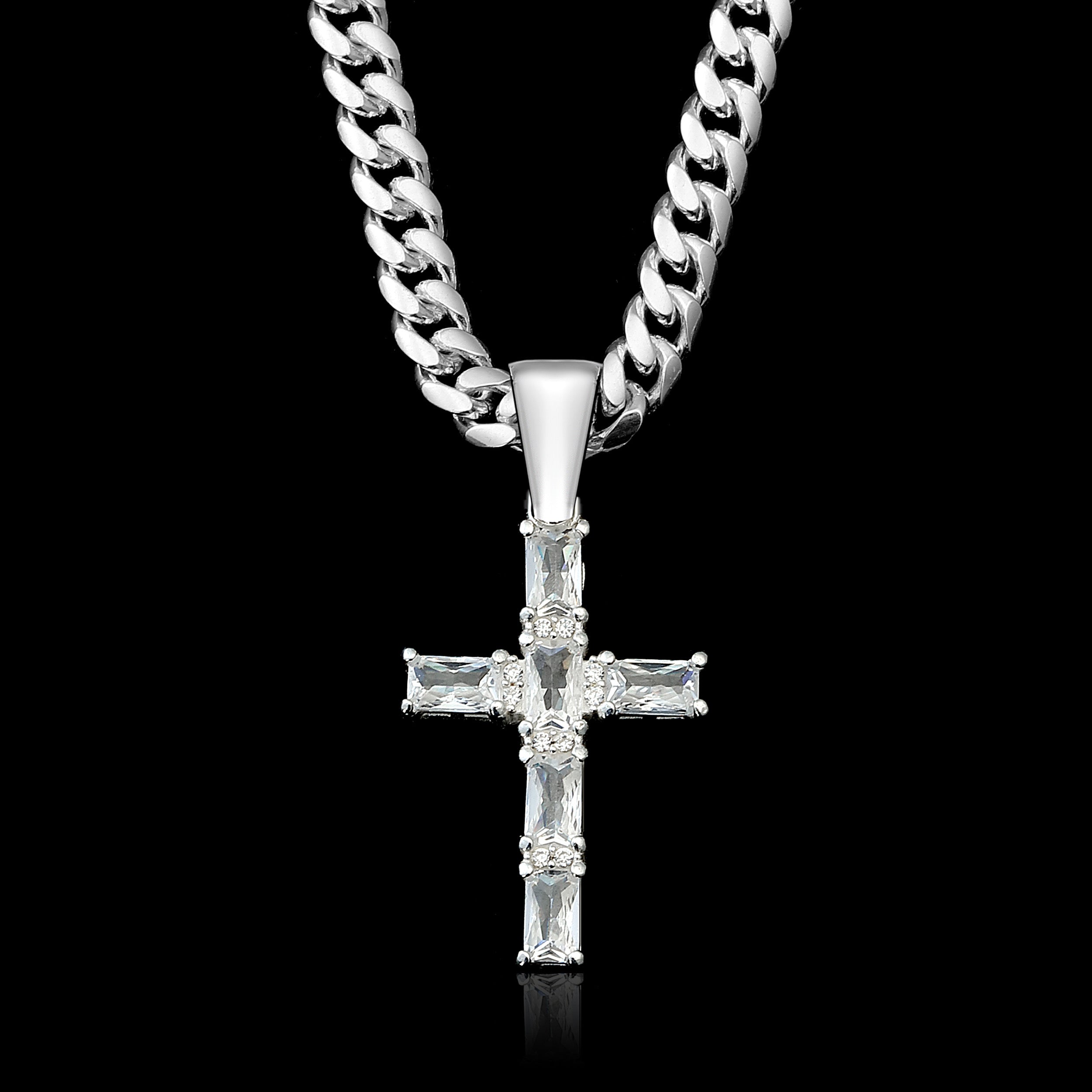 Set Kreuz Anhänger 5mm Miami Cuban Link Chain Panzerkette - Silber 925