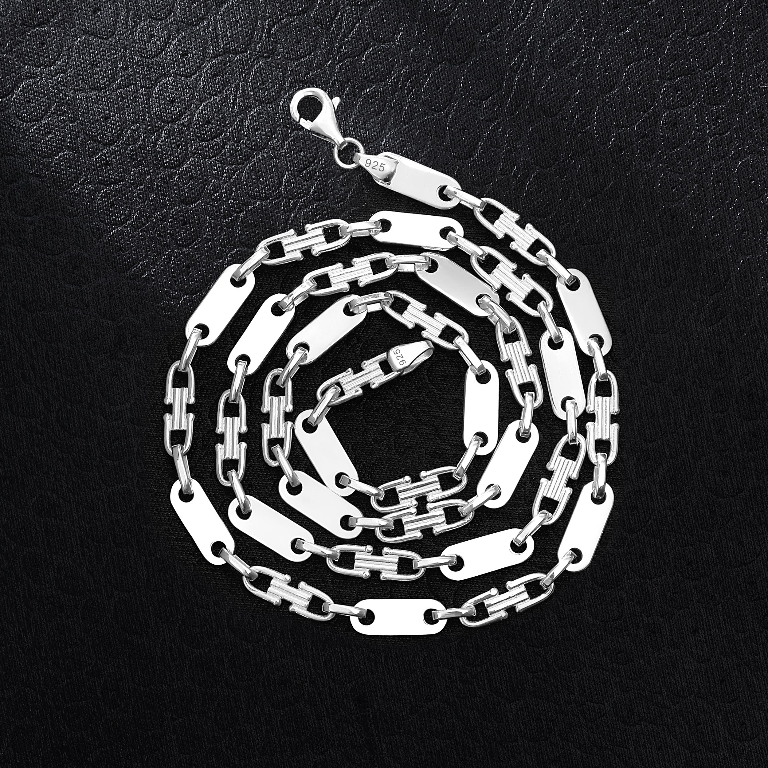 Set - Plattenkette + Armband 4mm - 925 Silber - Kostenloses Armband