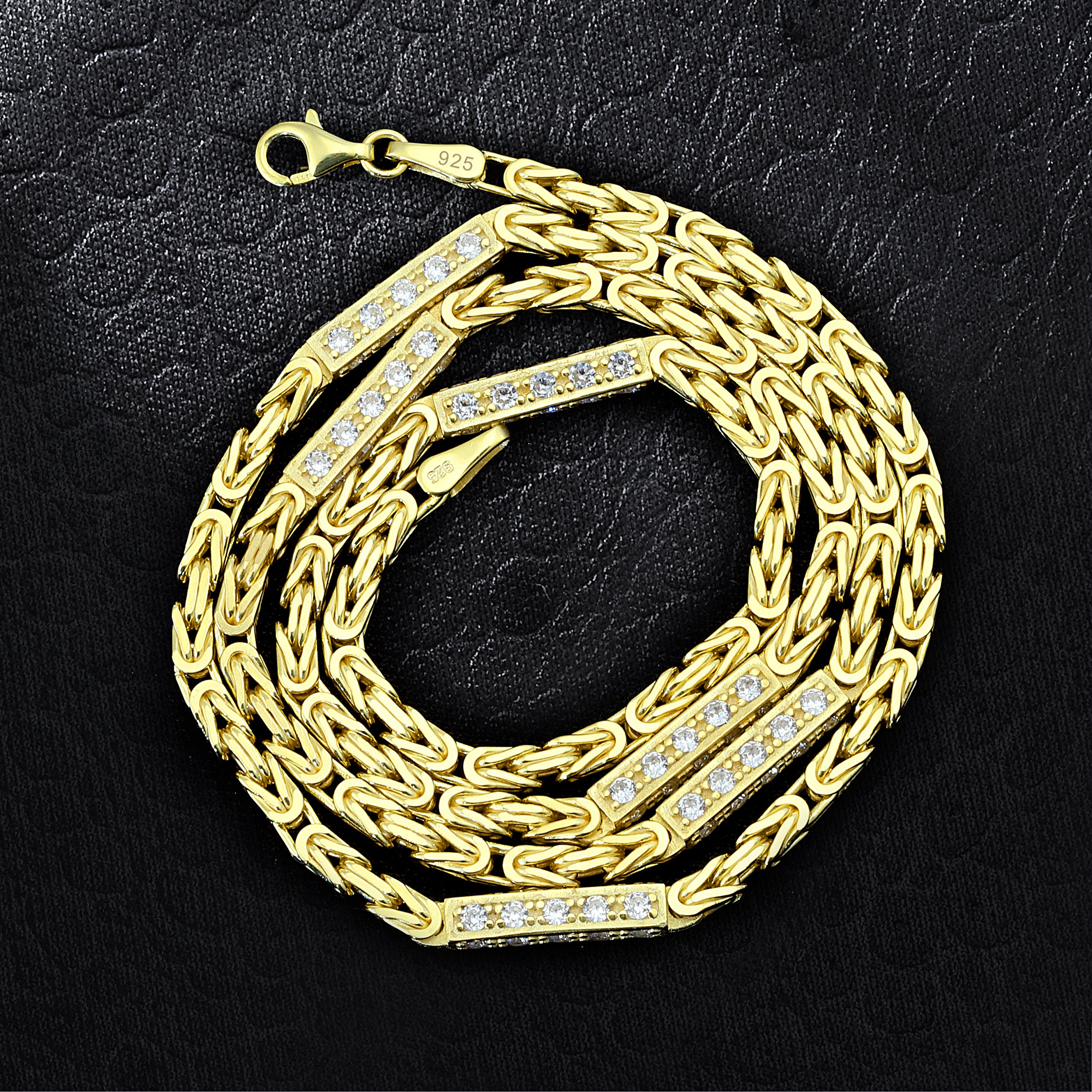 Set - Iced Out Königskette + Armband 3mm - 925 Silber 18k Gold vergoldet - Kostenloses Armband