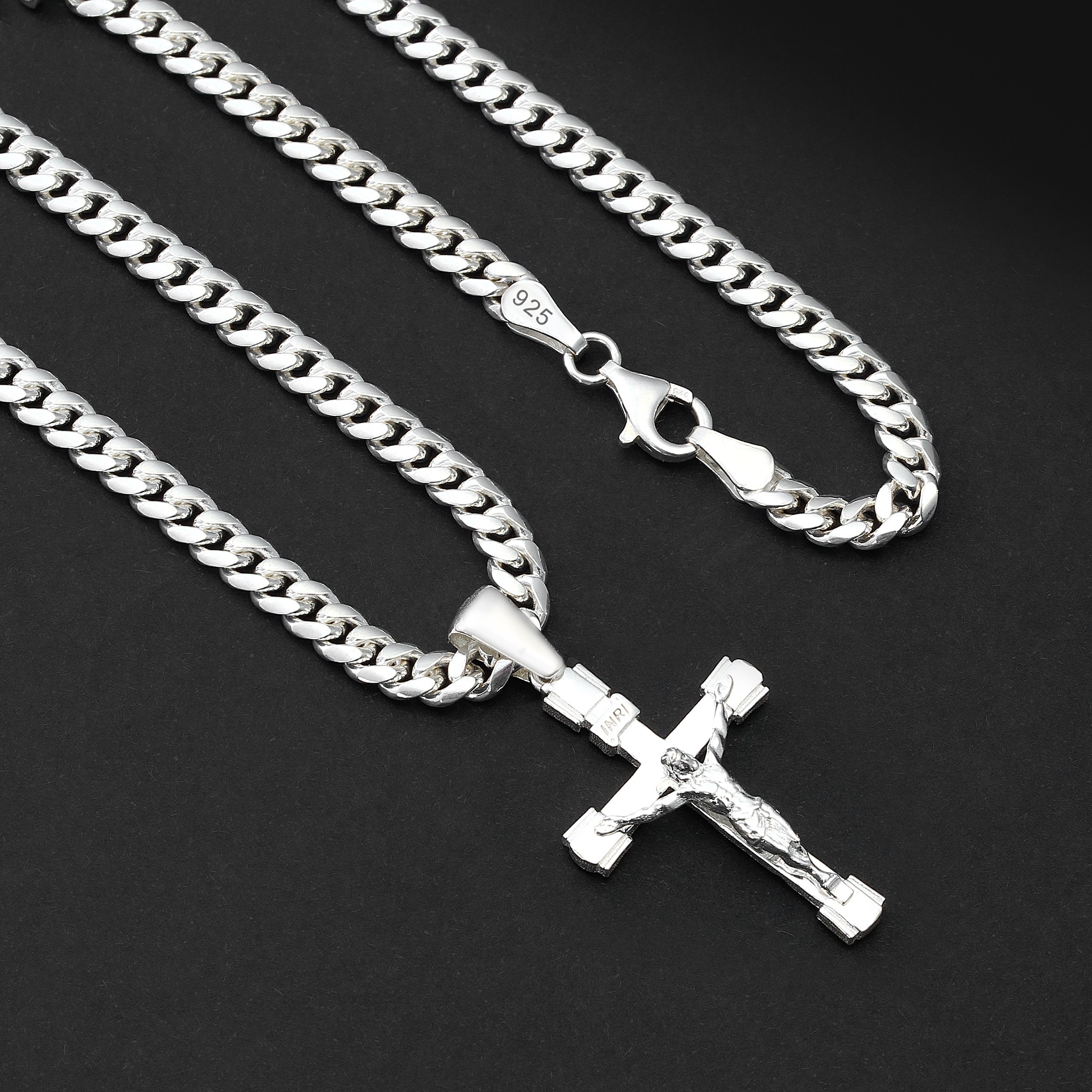 Set Kreuz Anhänger 5mm Miami Cuban Link Chain Panzerkette - Silber 925