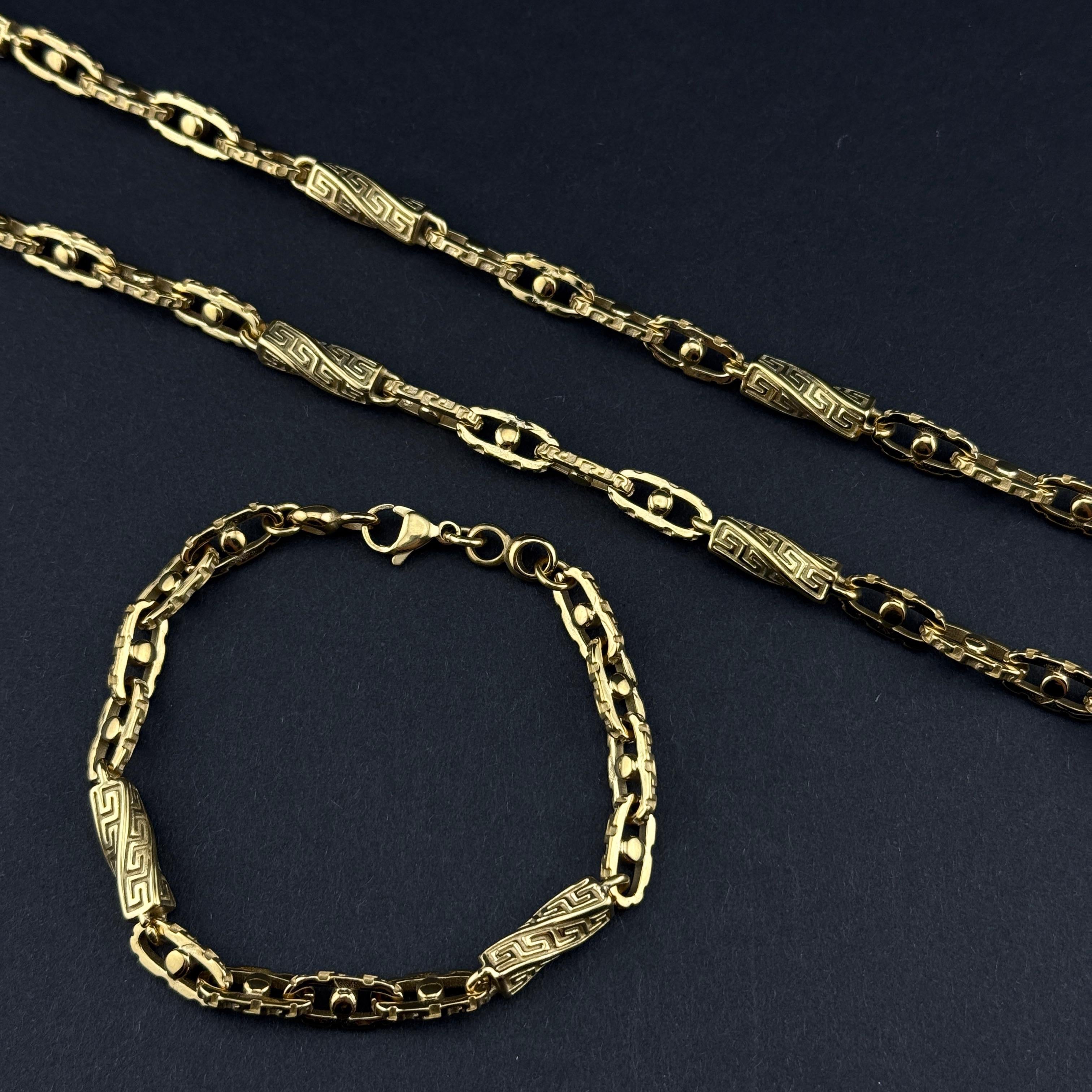 Set - 6mm Greek Monte Carlo Kette + Armband - Edelstahl mit Vergoldung