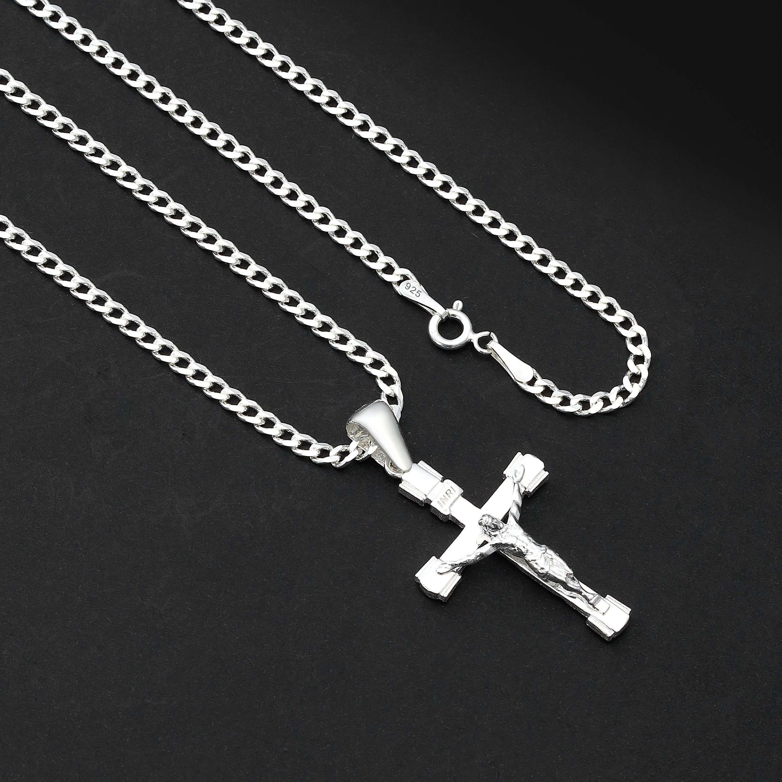 Set Kreuz Anhänger 4mm Panzerkette - Silber 925